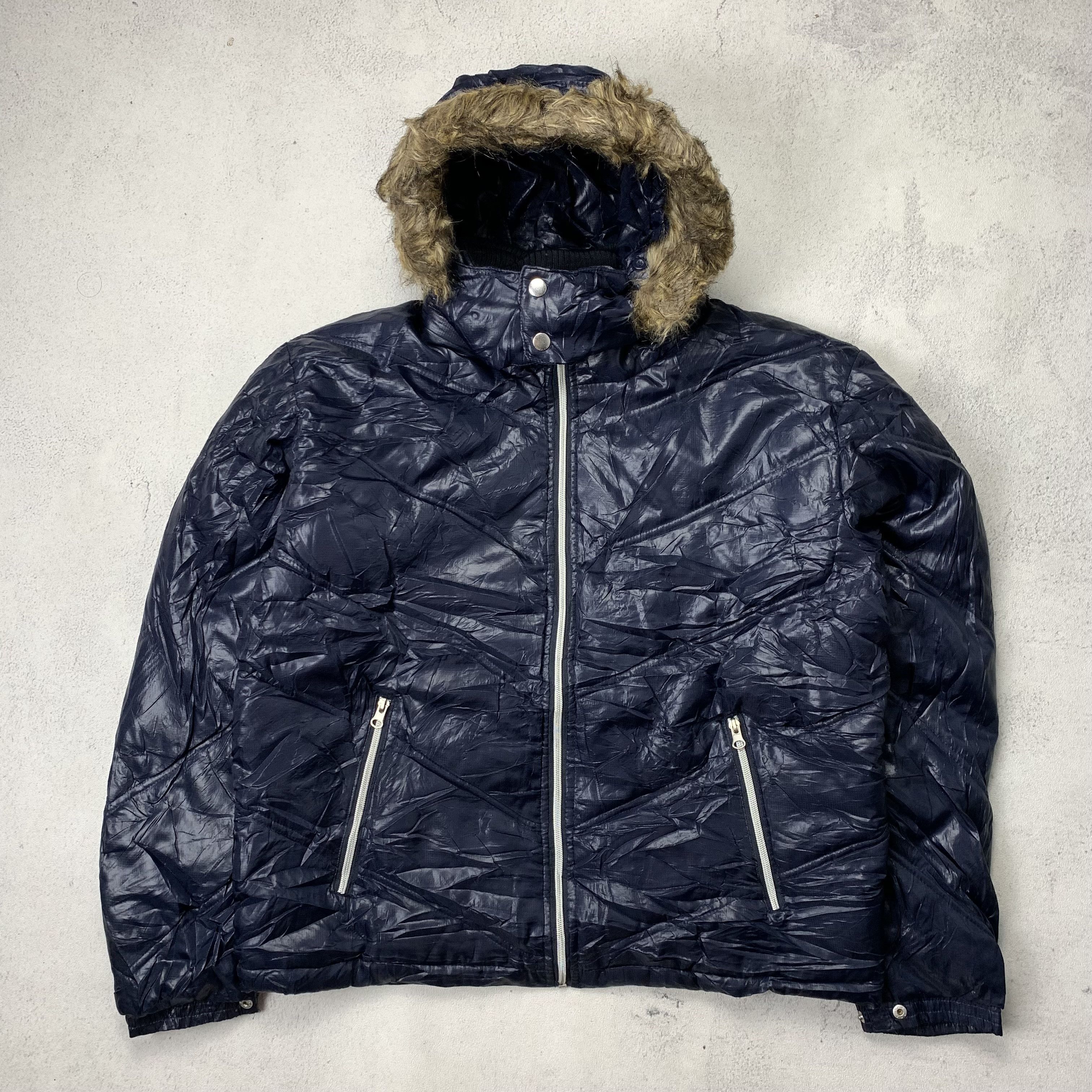 image of Beauty Beast x If Six Was Nine Virgin Voyage Puffer Jacket Lgb Style Fur Hoodie in Blue (Size Mediu