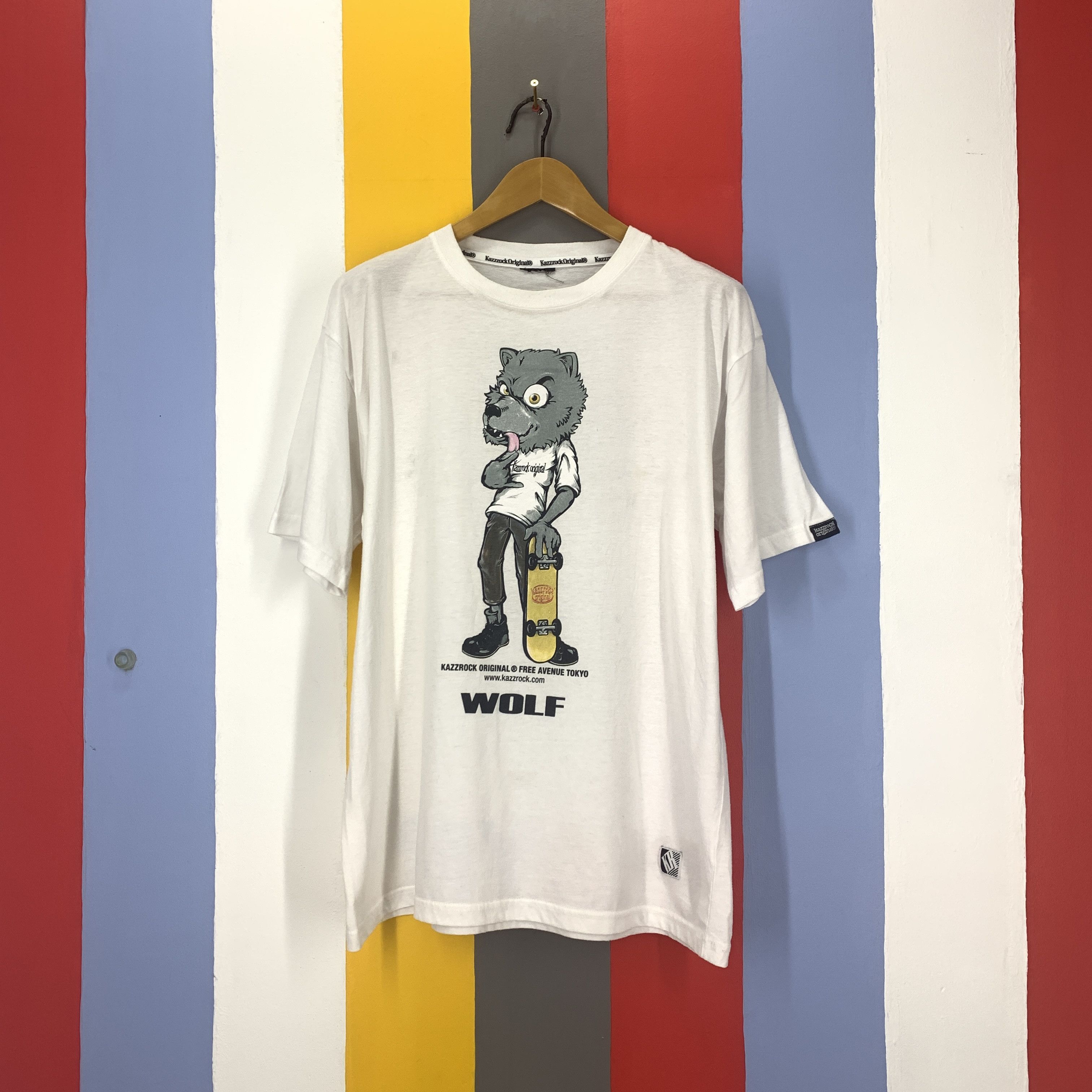 Japanese Brand KAZZROCK ORIGINAL Wolf Skater Crew Neck T Shirt #1810/07 Size US XL / EU 56 / 4 - 1 Thumbnail
