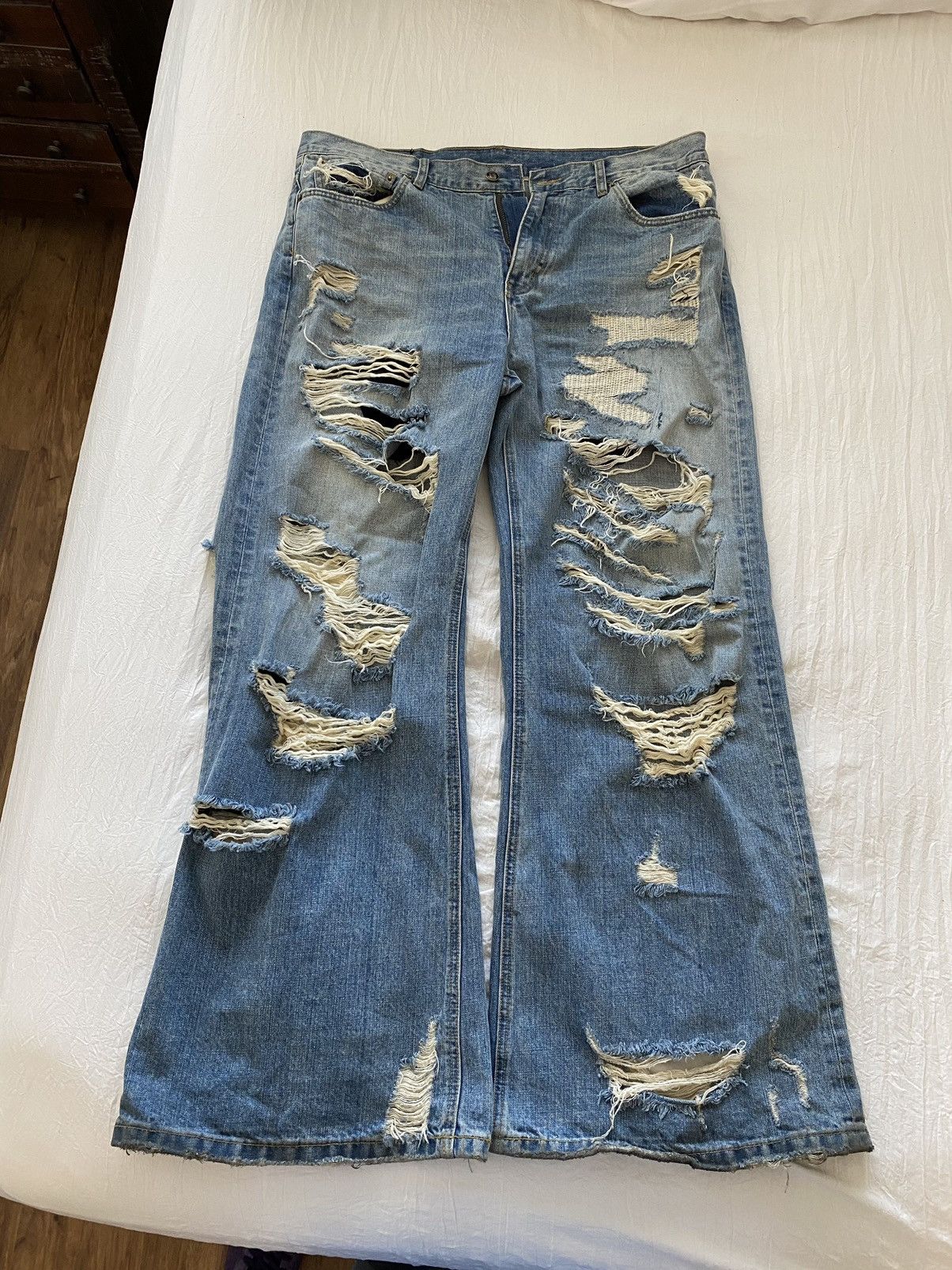 Handmade Handmade Rust “Battle Denim” Distressed Flared Jeans Size US 36 / EU 52 - 1 Thumbnail