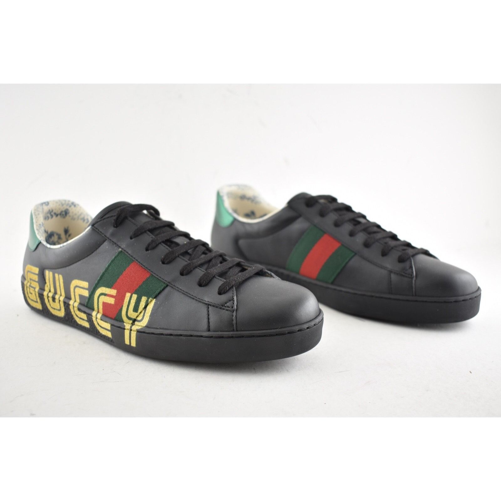 Gucci Gucci Mens Black New Ace Guccy Leather Gold Flat Low Top Size US 11 / EU 44 - 4 Thumbnail