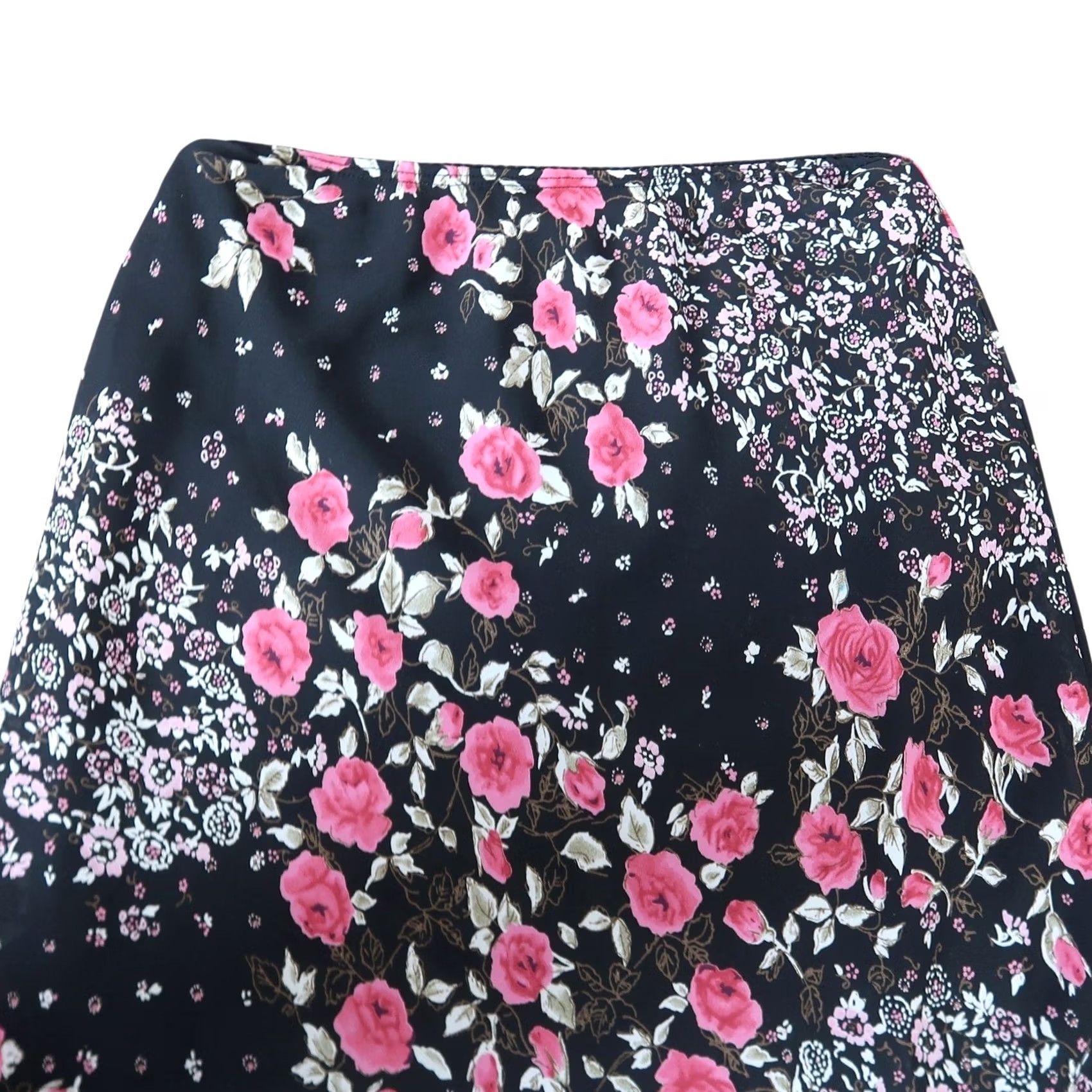 Vintage VINTAGE Heart Soul Black Pink Rose Floral Asymmetrical Midi Skirt S Womens 90s Size 28" / US 6 / IT 42 - 2 Thumbnail
