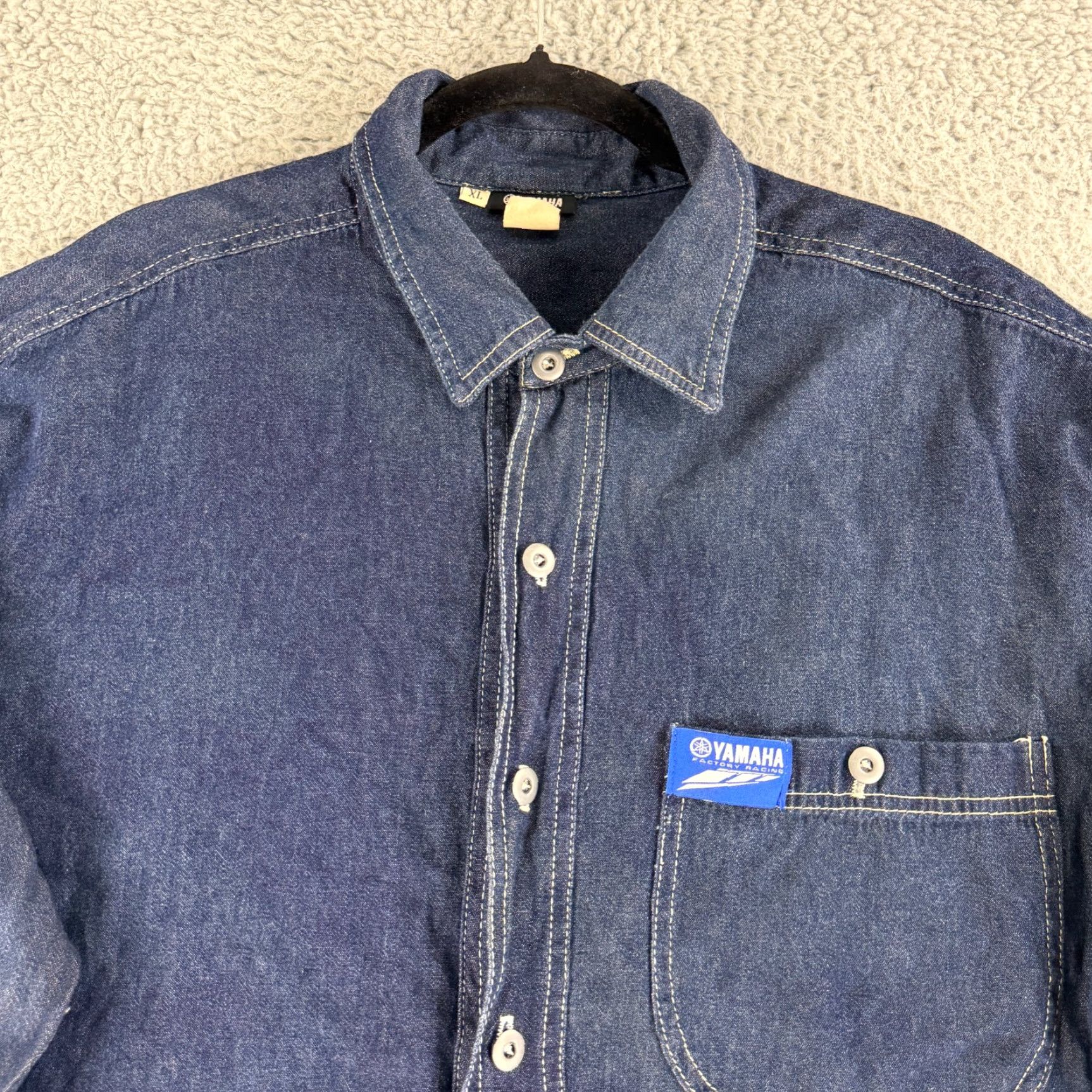 Yamaha VINTAGE Yamaha Jean Button-Up Shirt Mens XL Blue Denim Long Sleeve USA Made Size US XL / EU 56 / 4 - 2 Thumbnail