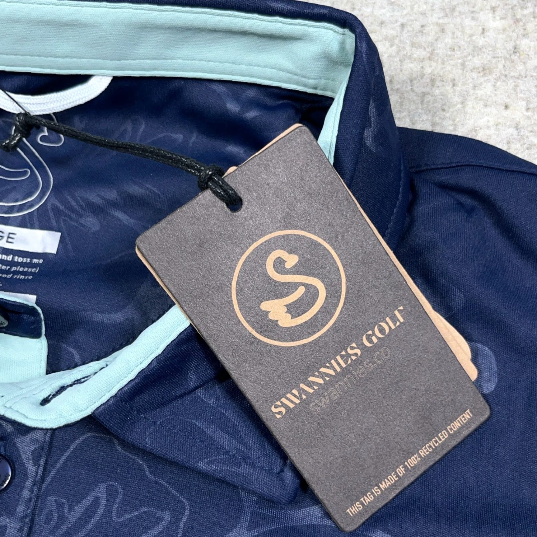 Vintage Swannies Polo Shirt Men L Midnight Blue Performance Golf Beach Hula Short Sleeve Logo Button Collared Size US L / EU 52-54 / 3 - 7 Thumbnail