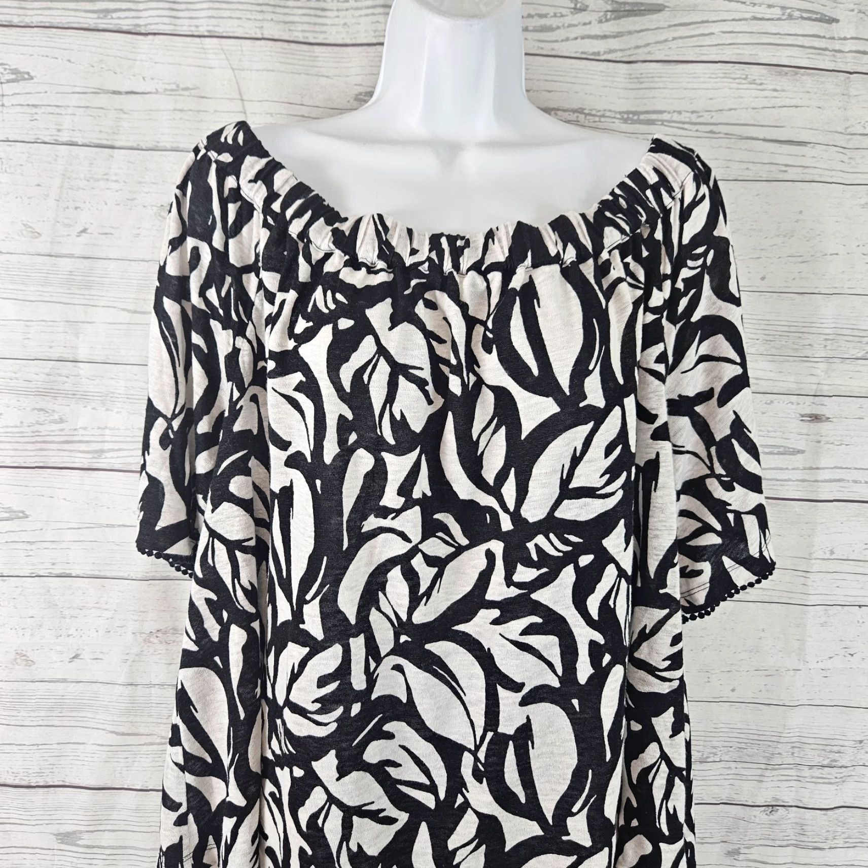 Vintage Chico's Blouse Women Off The Shoulder XL Black Linen Size XL / US 12-14 / IT 48-50 - 2 Thumbnail