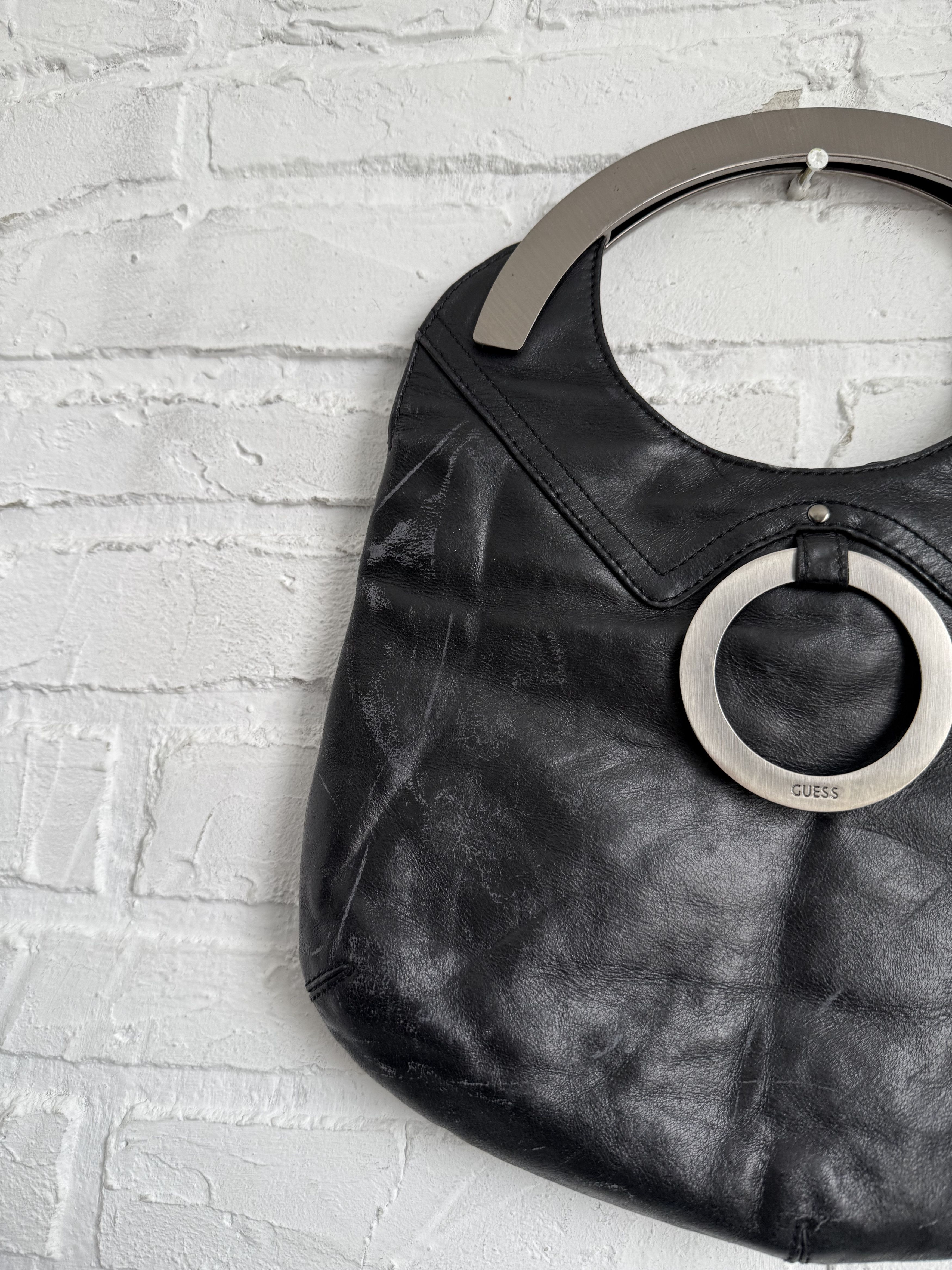 Guess Vintage 2000s Guess Black Leather Bag Y2K Metal Ring Handle Size ONE SIZE - 7 Thumbnail