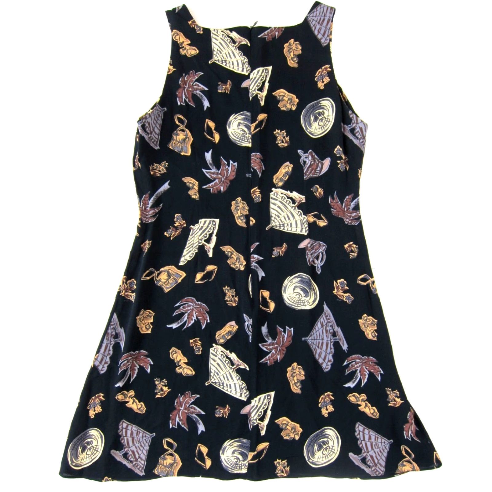 Vintage VINTAGE Laureate Dress Sun Tank Sleeveless 100% Rayon Knee Length Black Floral 90s 36" Bust Womens Size M / US 6-8 / IT 42-44 - 2 Thumbnail