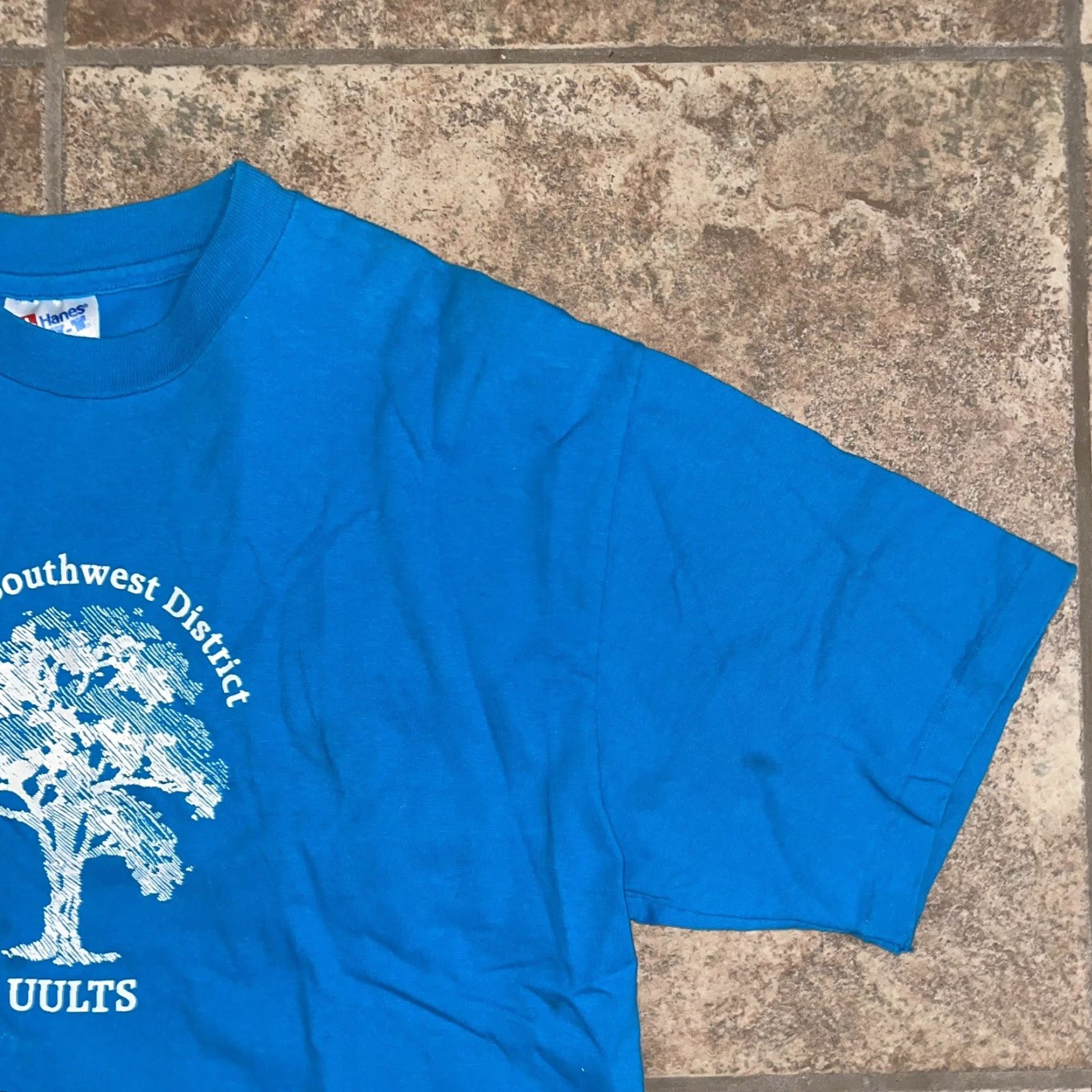 Hanes VINTAGE Hanes Beefy Tee Graphic T-Shirt Men Large Blue USA 90s Stitch Mens Size US L / EU 52-54 / 3 - 2 Thumbnail