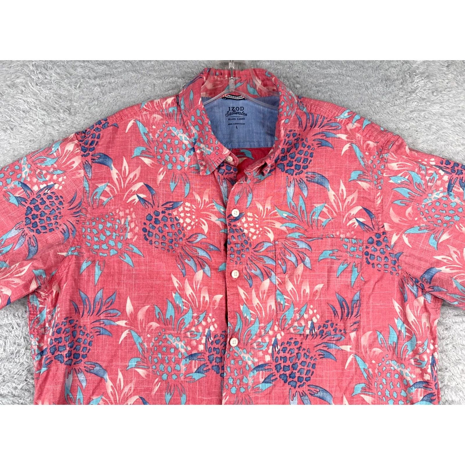 Izod IZOD Saltwater Shirt Mens Large Pink Floral Pineapple All Over Print Inside Out Size US L / EU 52-54 / 3 - 4 Thumbnail
