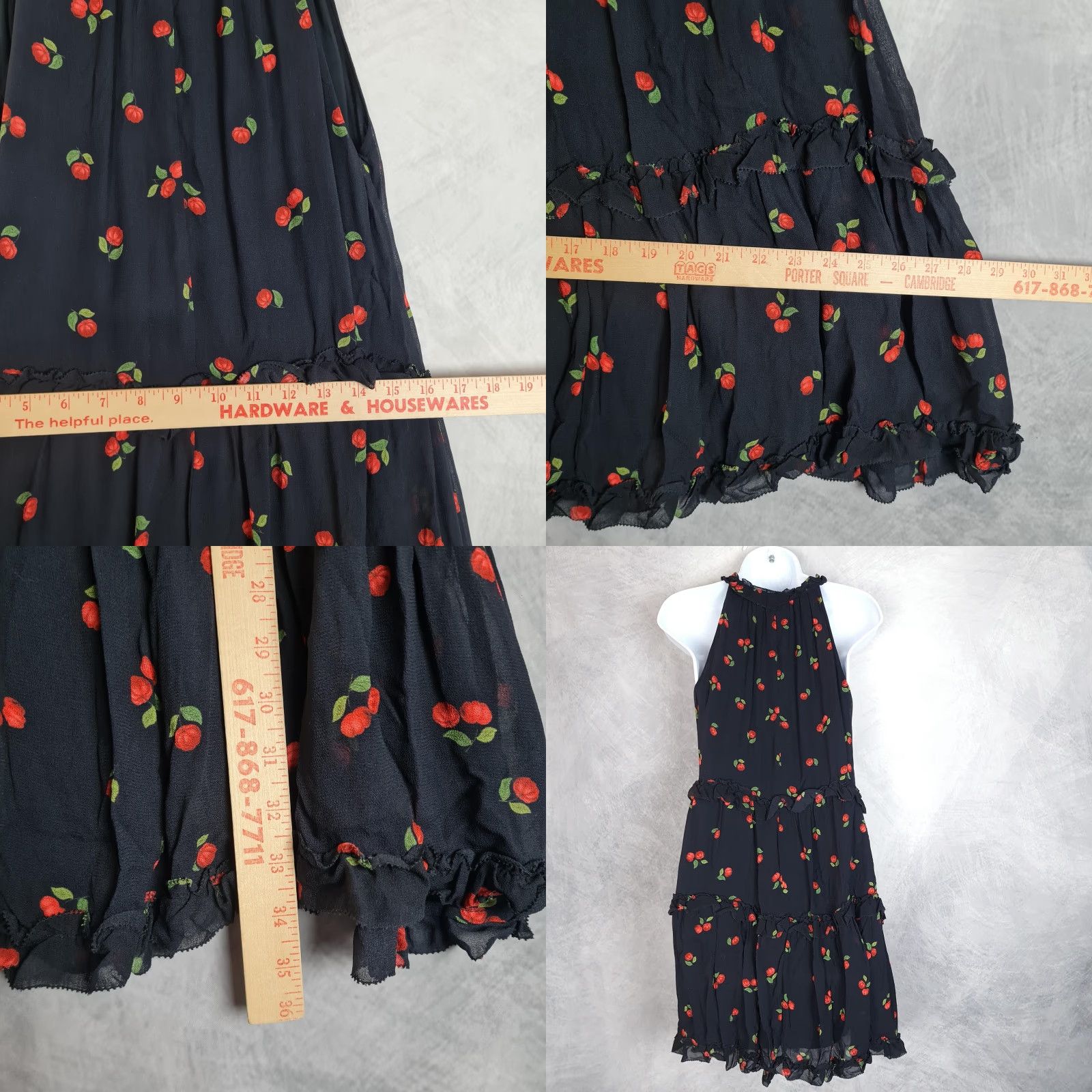 Farm Rio VINTAGE Farm Rio Dress Womens XS / S Black Cherry Print Tiered Ruffle Halter Mini Lined Size S / US 4 / IT 40 - 9 Thumbnail