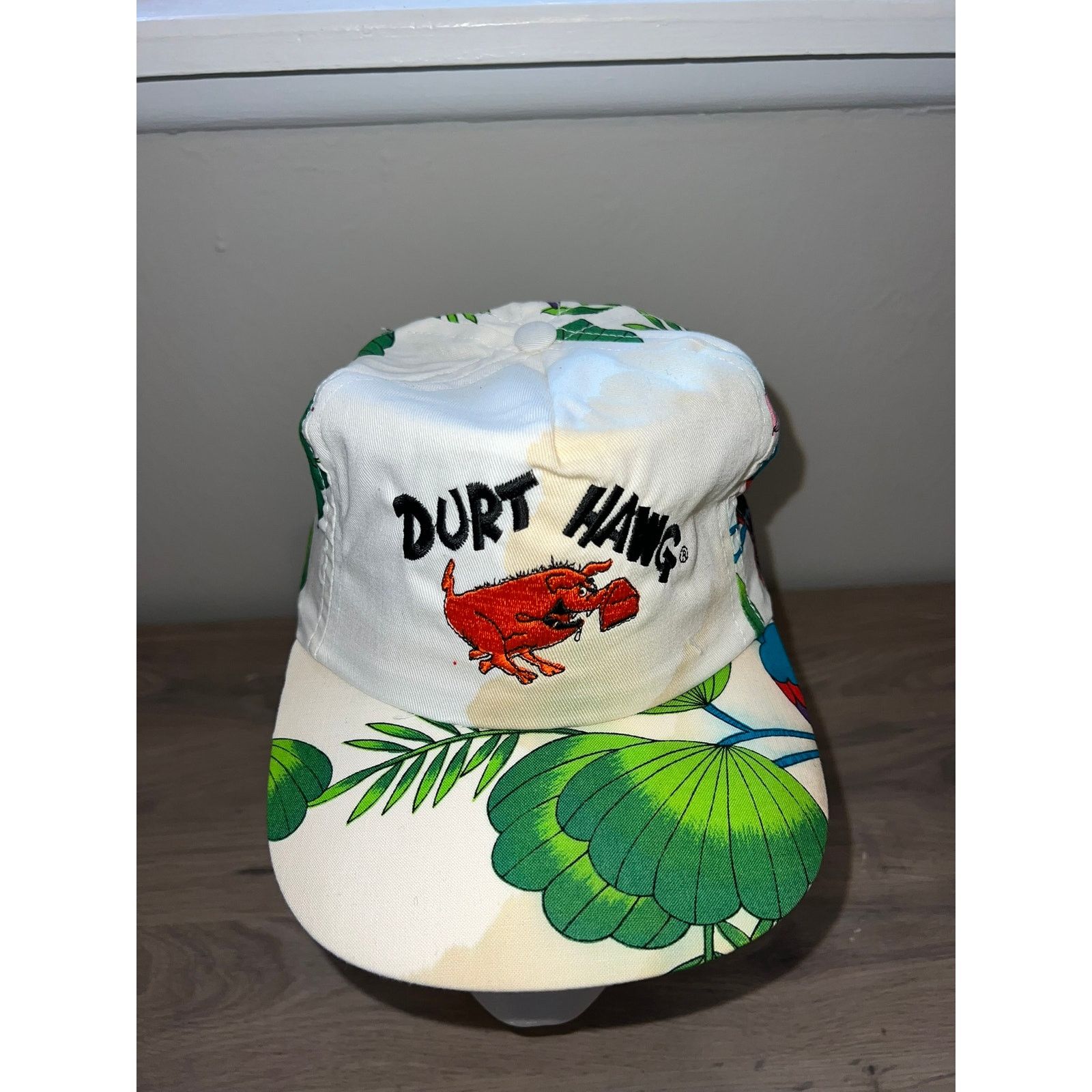 Vintage Vintage Durt Hawg Floral Bird White Hat Stained Stain VTG OS Size ONE SIZE - 3 Thumbnail