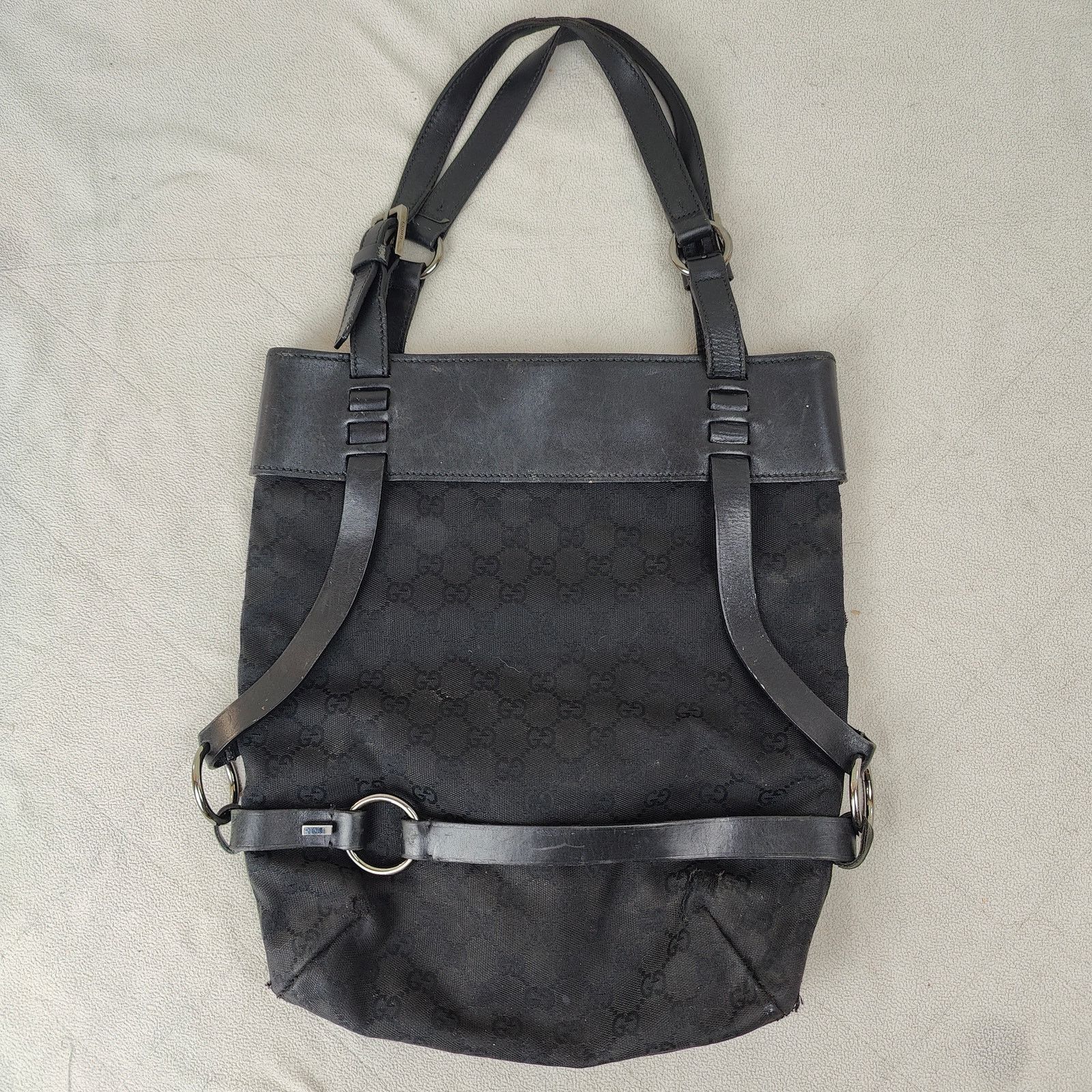 Gucci Gucci Black Monogram Shoulder Bag Black Canvas Leather Size ONE SIZE - 1 Thumbnail