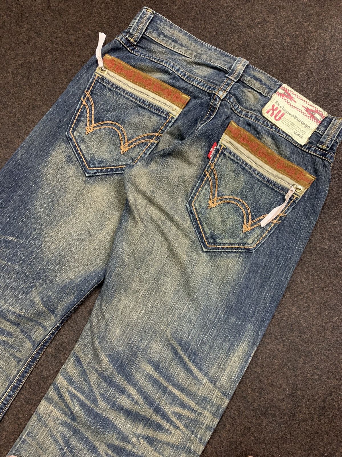 Edwin Blue Trip Faded Whiskers Denim Jeans.