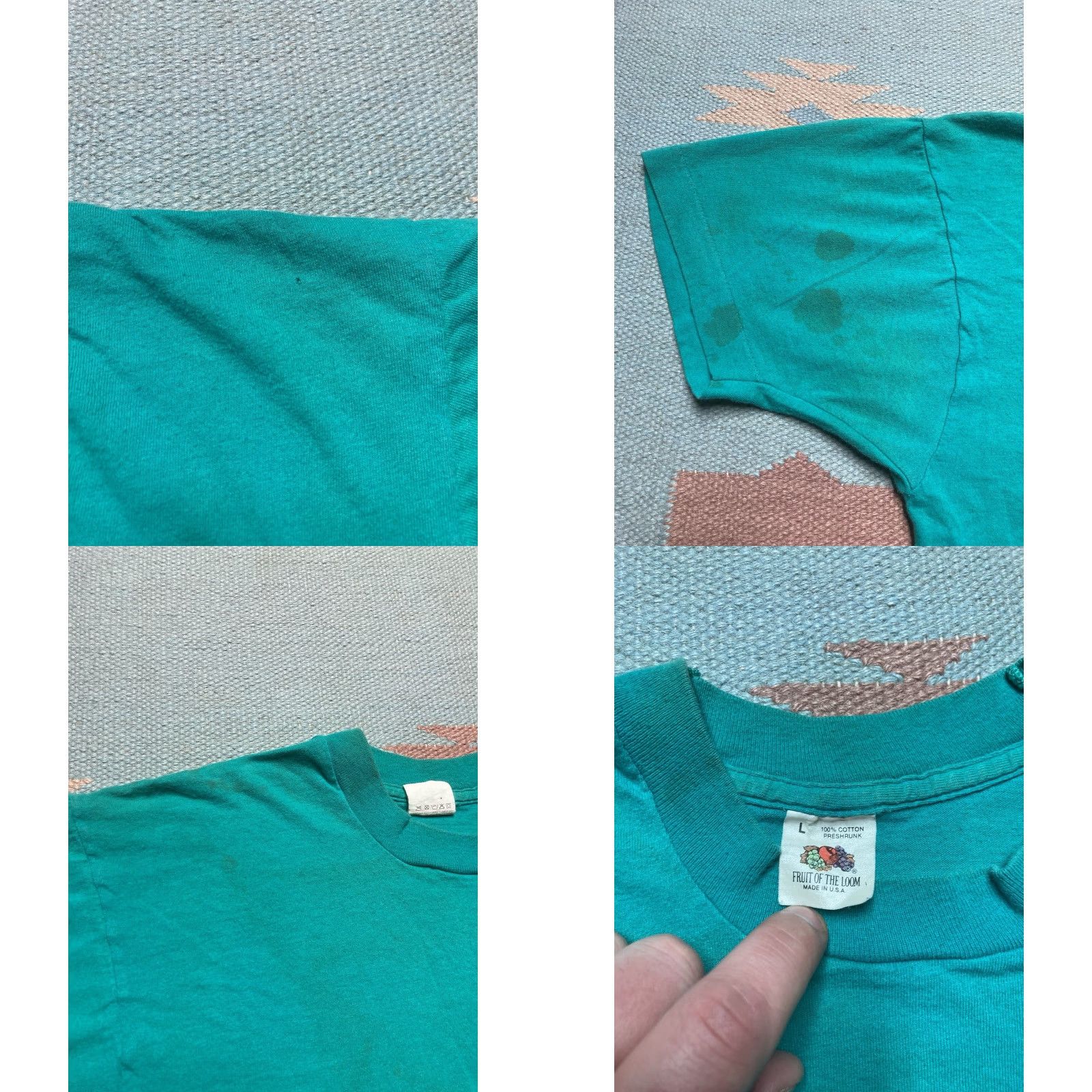 Fruit Of The Loom VINTAGE Fruit of the Loom T-Shirt Pocket Turquoise 80s Large Men Size US L / EU 52-54 / 3 - 8 Thumbnail