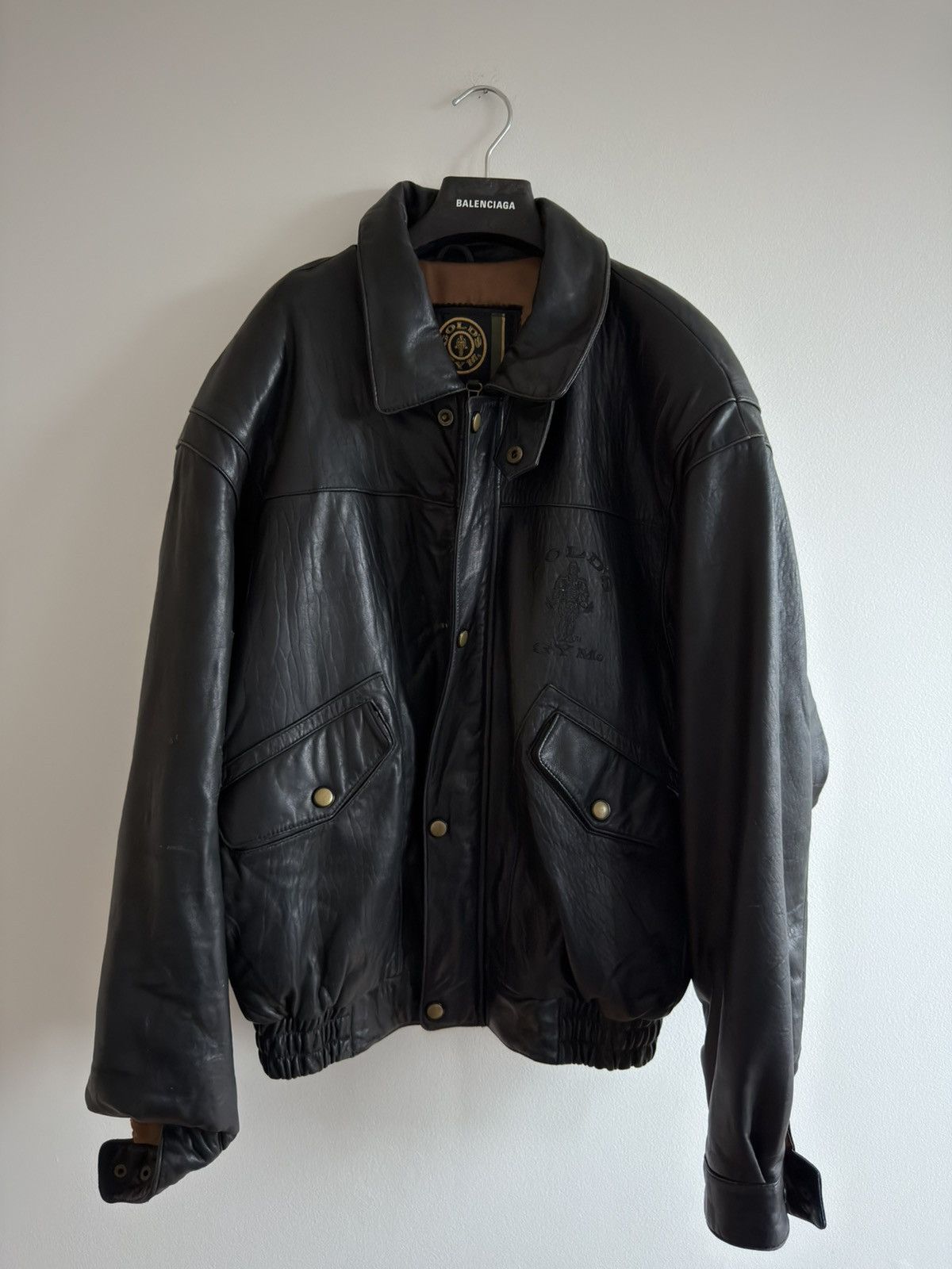 Vintage *RARE* GOLD’S GYM 90s BOMBER LEATHER JACKET BODYBUILDING Size US L / EU 52-54 / 3 - 2 Thumbnail