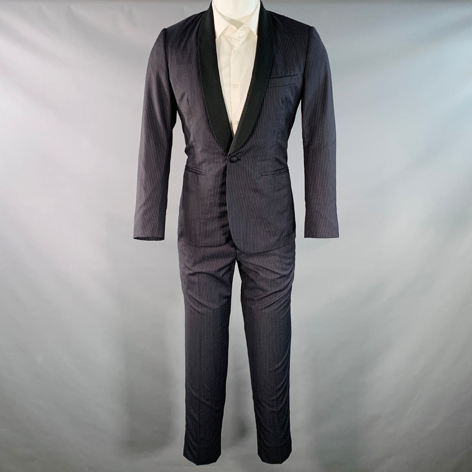 Band Of Outsiders BAND OF OUTSIDERS Regular Navy Black Stripe Wool Tuxedo Size 38R - 2 Thumbnail