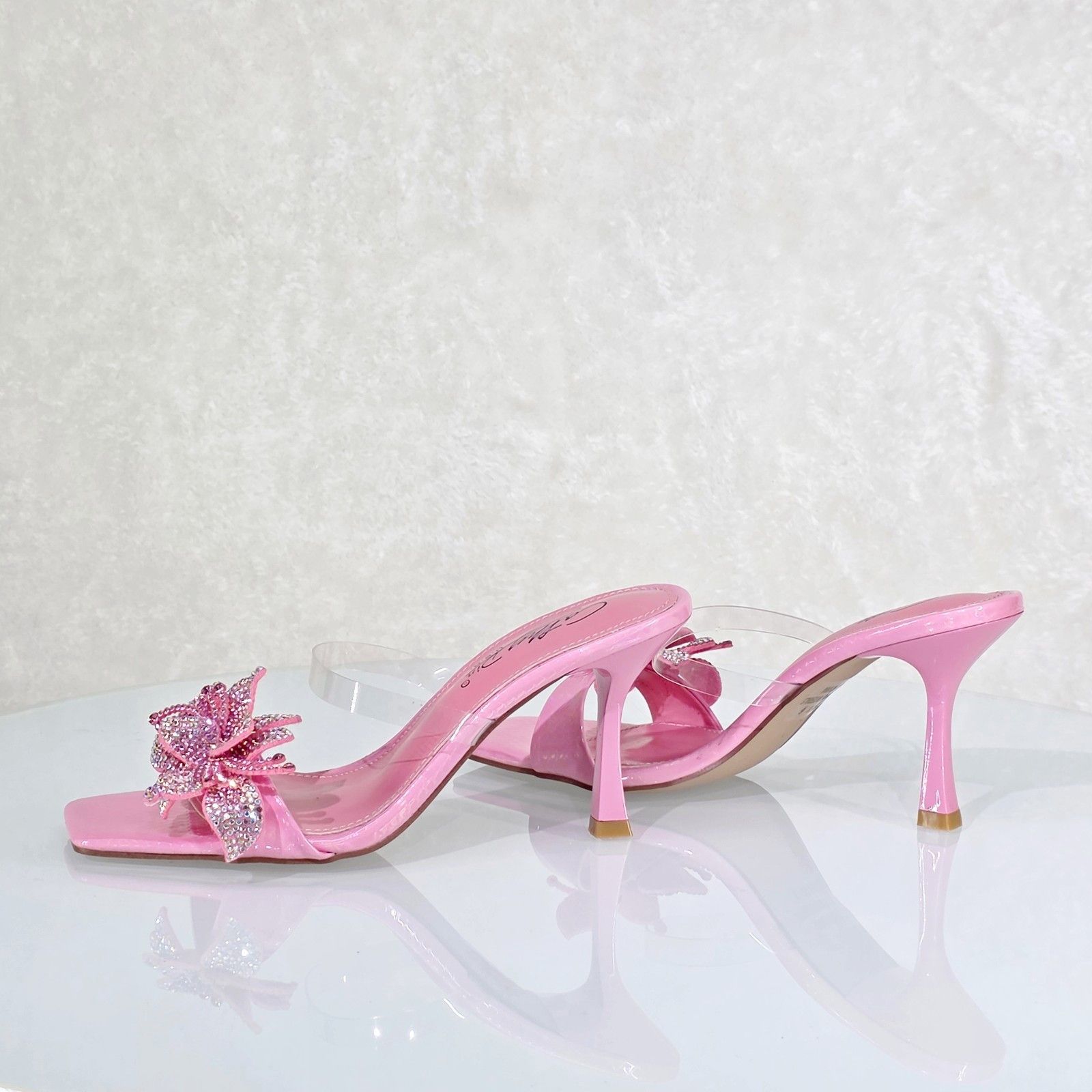 Other Lily Rhinestone Flower Pink Slip On 3.25" Heel Casual Evenin Size US 10 / IT 40 - 3 Thumbnail