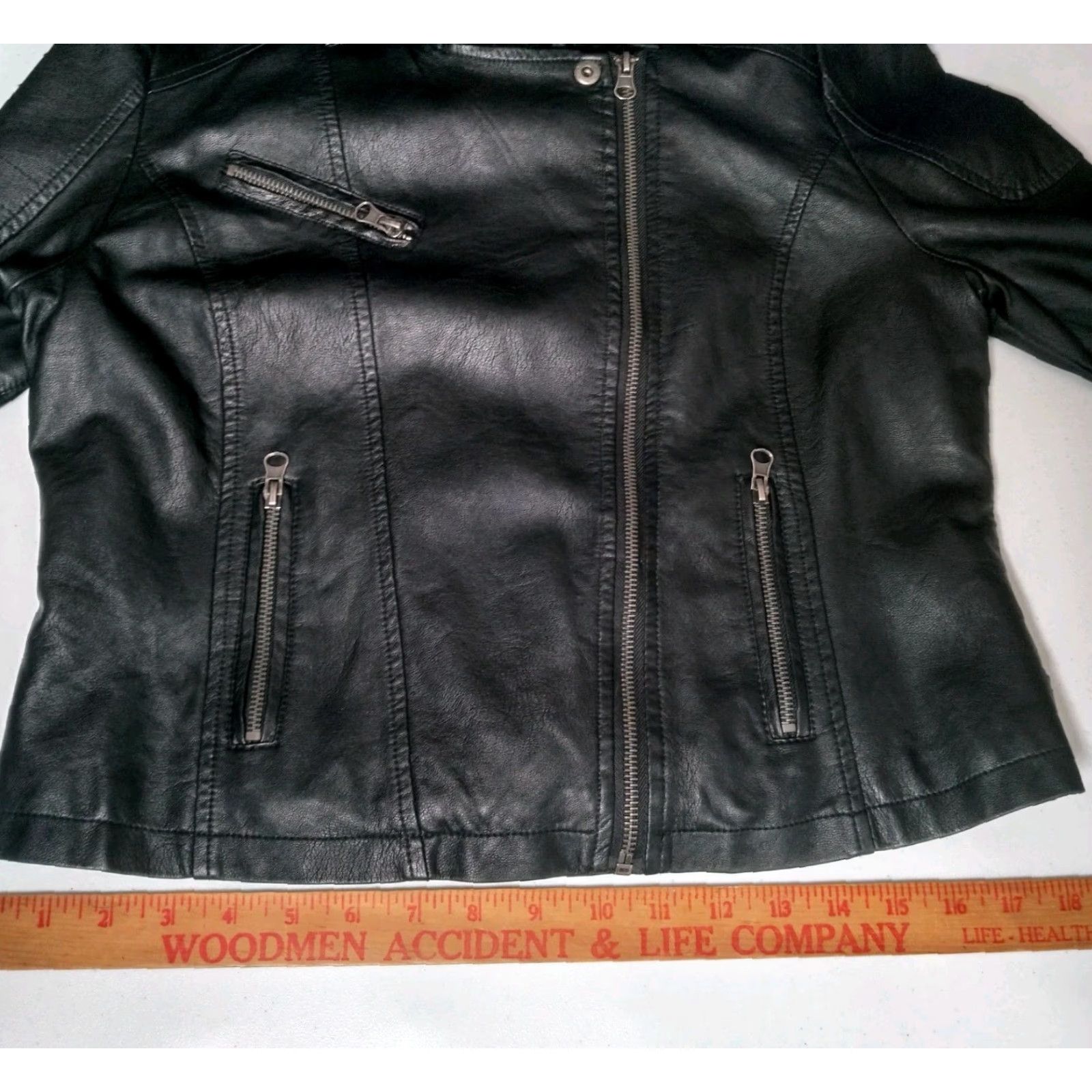 Joe Boxer Joe Boxer Faux Leather Moto Jacket Women Large Black Short Biker Motorcycle Zip Size 36" / US 14 / IT 50 - 4 Thumbnail