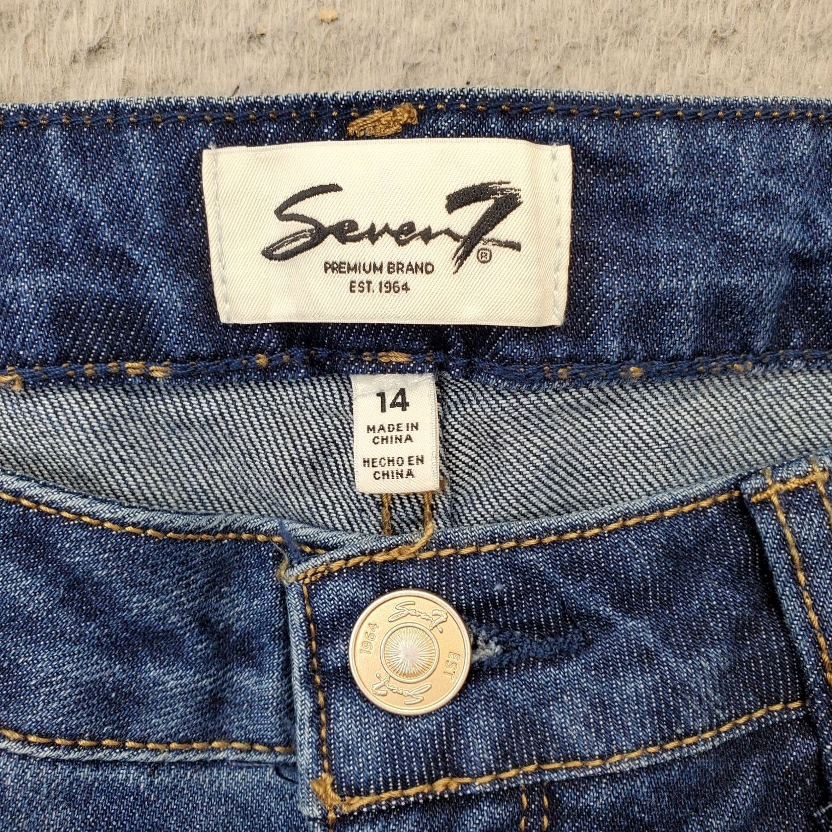 Vintage Seven7 Jeans Womens 14 Blue Denim Stretch High Rise Straight Jeans Size 36" / US 14 / IT 50 - 7 Thumbnail