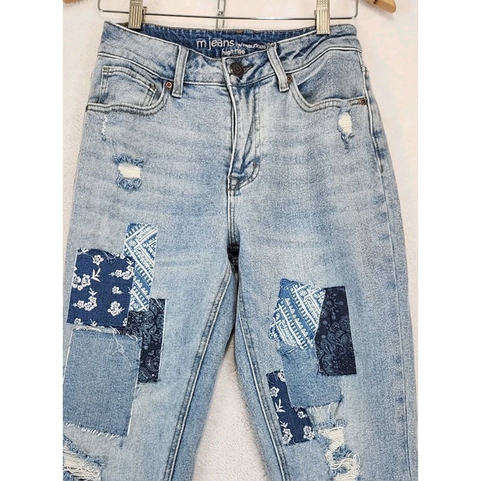 Vintage M Jeans Maurices Women's Jeans High-Rise Patchwork Distressed 5-Pocket Ankle Blue Cotton Blend Medium Wash Size 26" / US 2 / IT 38 - 2 Thumbnail