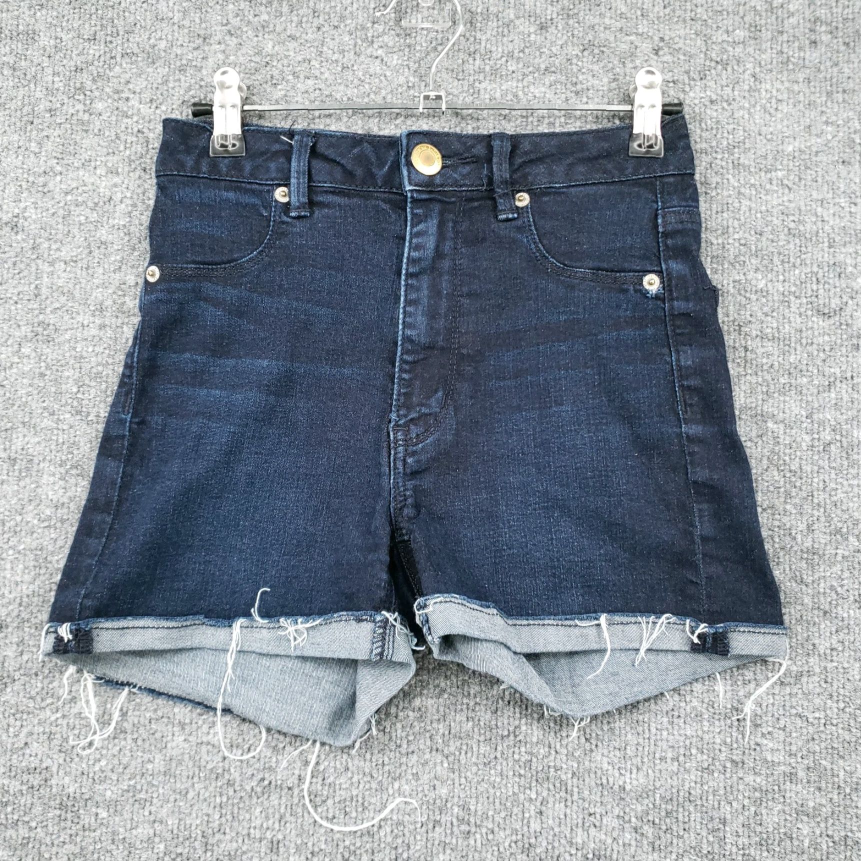 American Eagle Outfitters American Eagle Shorts Womens 0 Blue Cut-Off Mid Rise Stretch Dark Wash Denim Shirt? Size 25" / US 0 / IT 36 - 2 Thumbnail