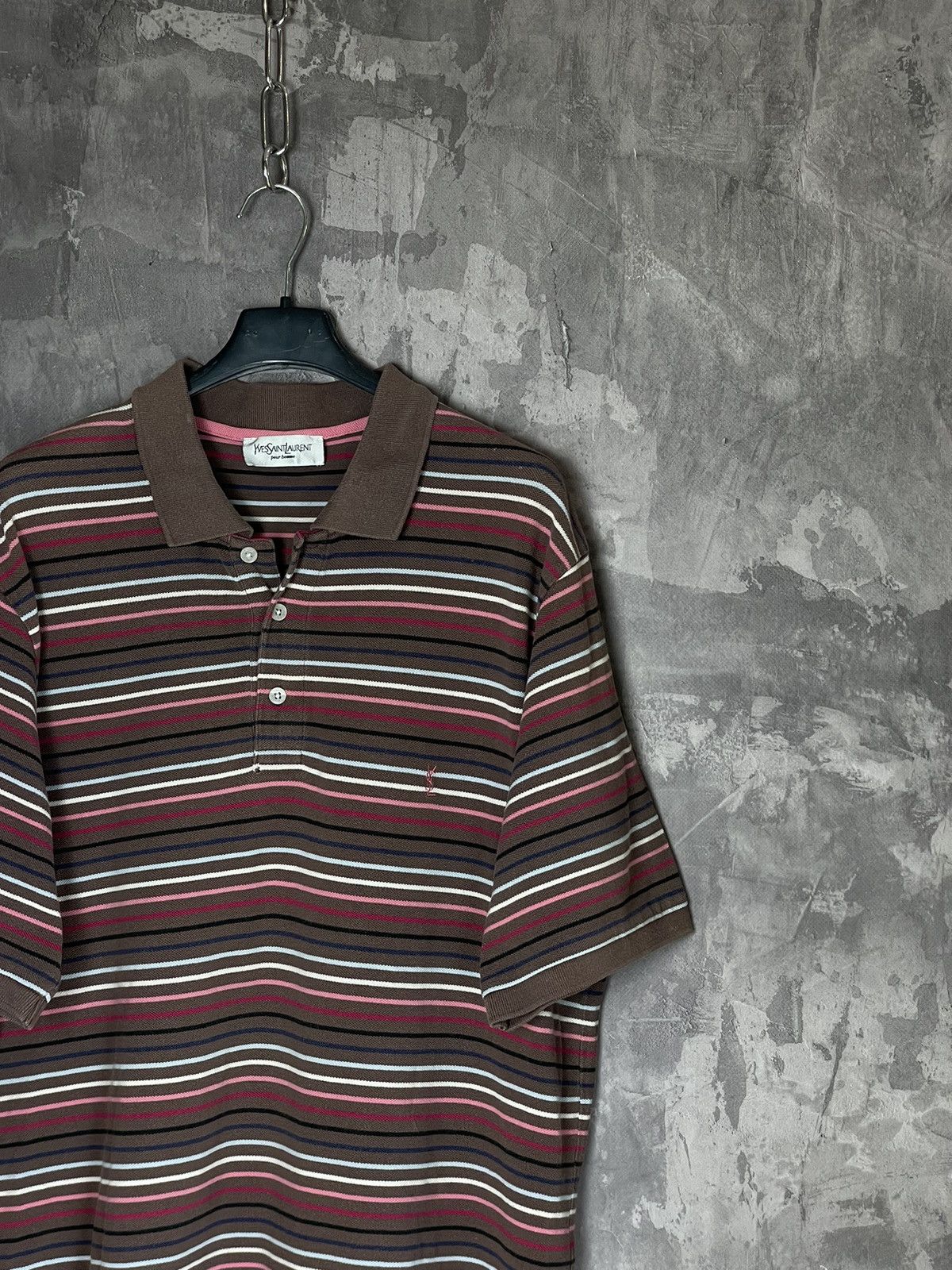Vintage × Yves Saint Laurent Vintage Yves Saint Laurent Striped Polo Shirt Size L Size US L / EU 52-54 / 3 - 3 Thumbnail