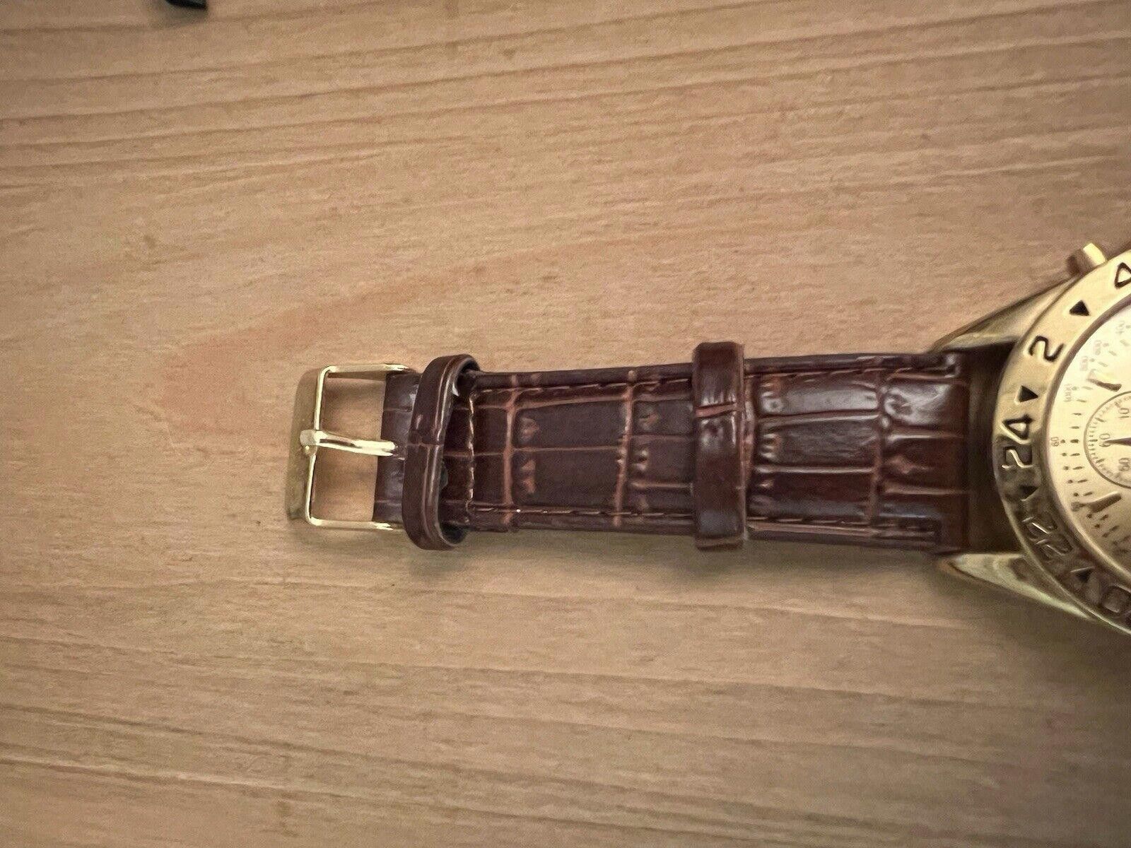 Designer Milagro Watch Men Gold Tone Brown Faux Leather New Battery Size ONE SIZE - 5 Thumbnail