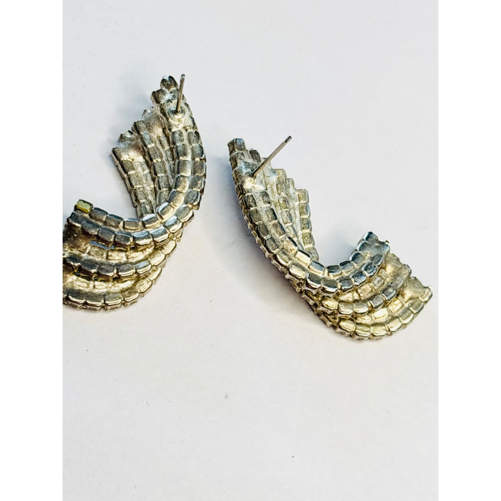 Other Vintage Rhinestone Statement Earrings Silver Tone Fan Shape Size ONE SIZE - 5 Thumbnail