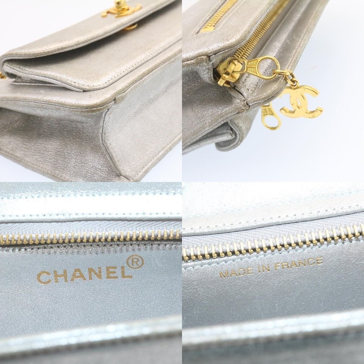 Chanel Chanel Clutch Bag Leather Silver CC Size ONE SIZE - 6 Thumbnail