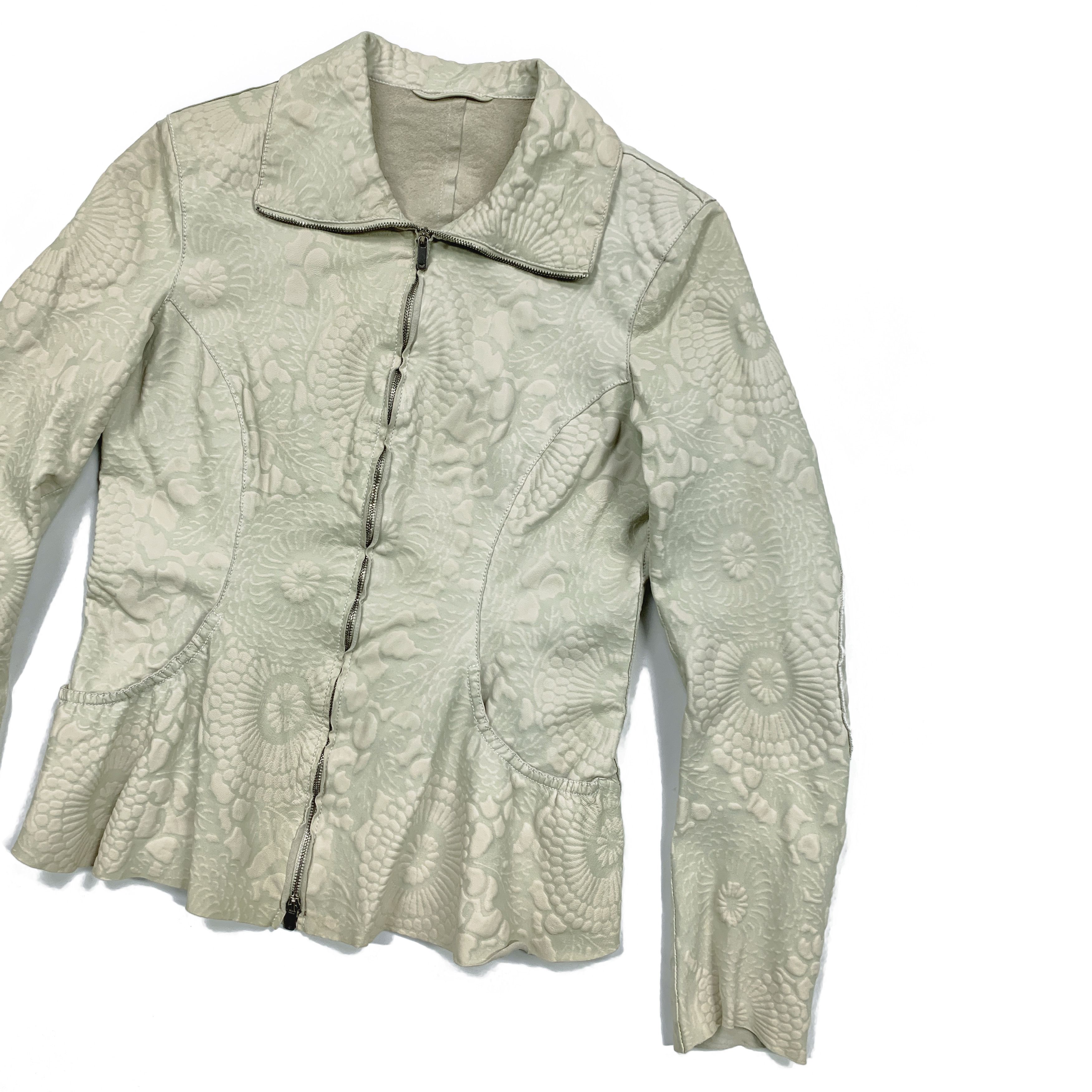 Armani × Emporio Armani 00s Floral Textured Leather Jacket Size M / US 6-8 / IT 42-44 - 3 Thumbnail