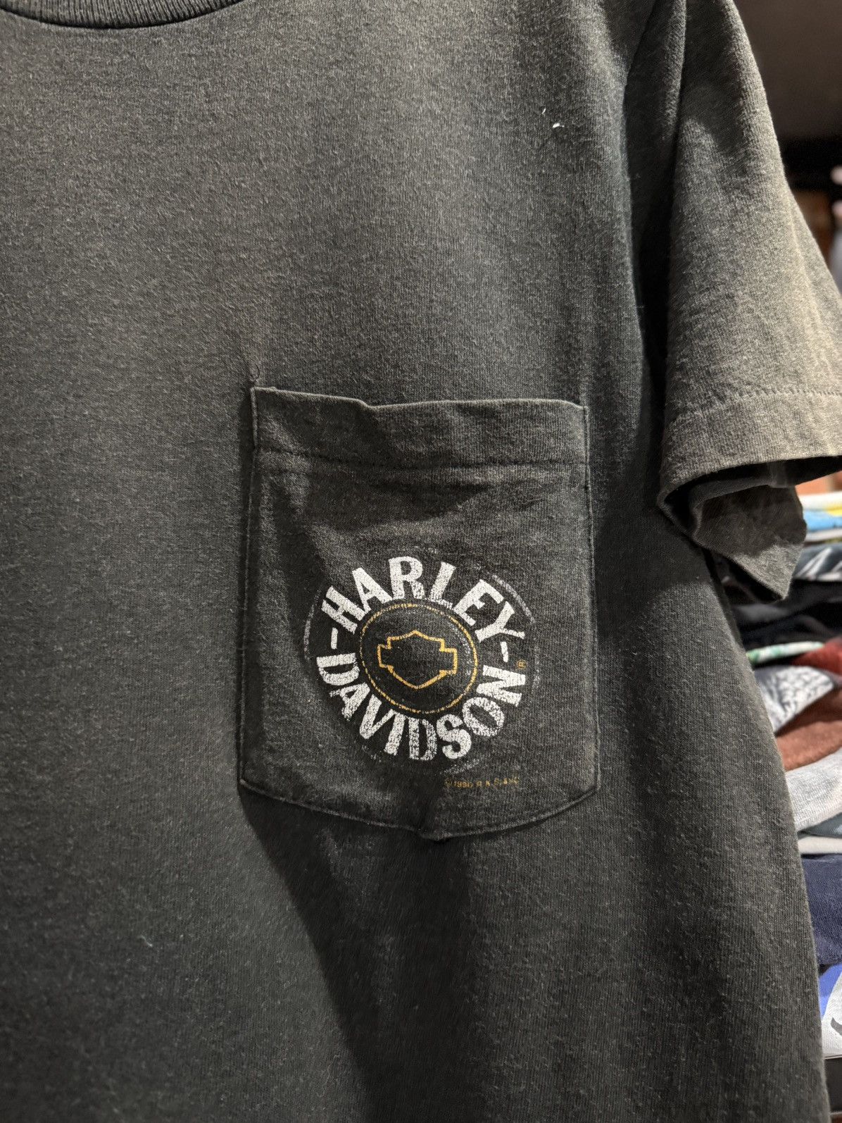 Anvil × Harley Davidson × Vintage Thrashed Vintage 90sHarley Davidson Pocket Sun Faded Anvil T Size US M / EU 48-50 / 2 - 4 Thumbnail