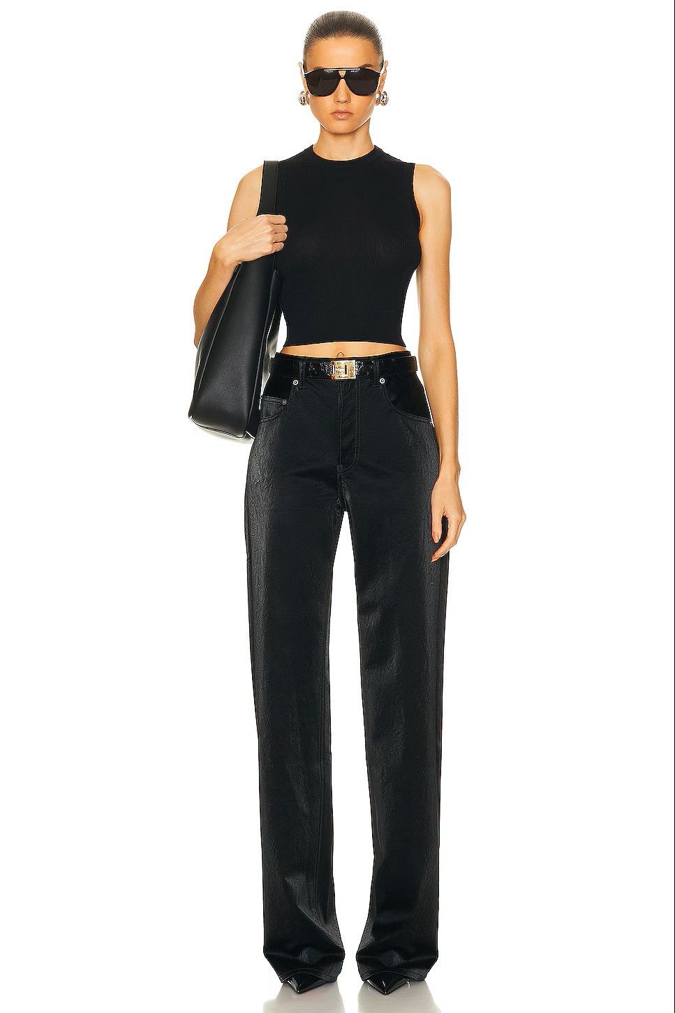Saint Laurent Paris Black Crinkle High-Waisted Wide-Leg Jeans Size 30" / US 8 / IT 44 - 3 Thumbnail
