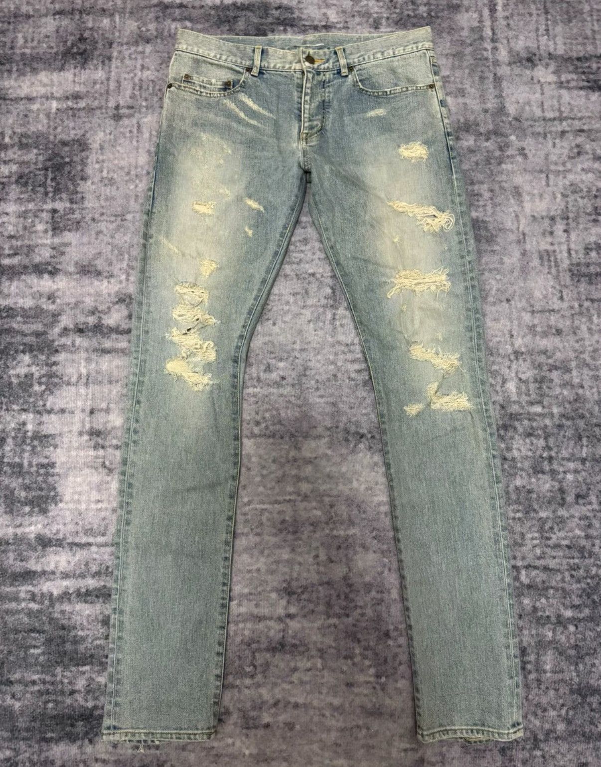 Saint Laurent Paris SLP 14SS Distressed"Cat Paw"Heavy Destroyed Blue Denim Jeans Size US 32 / EU 48 - 1 Thumbnail