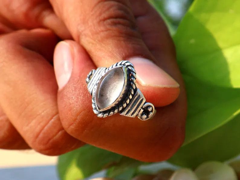 Handmade Crystal Quartz Ring, 925 Silver Marquise Gemstone Ring Size ONE SIZE - 4 Thumbnail