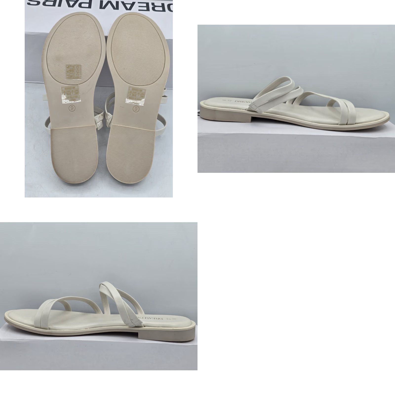 Dream Pairs Women’s Slide Sandals - Slip On, Open Toe, White PU Sz 9 - Casual Comfort Flat Footwear