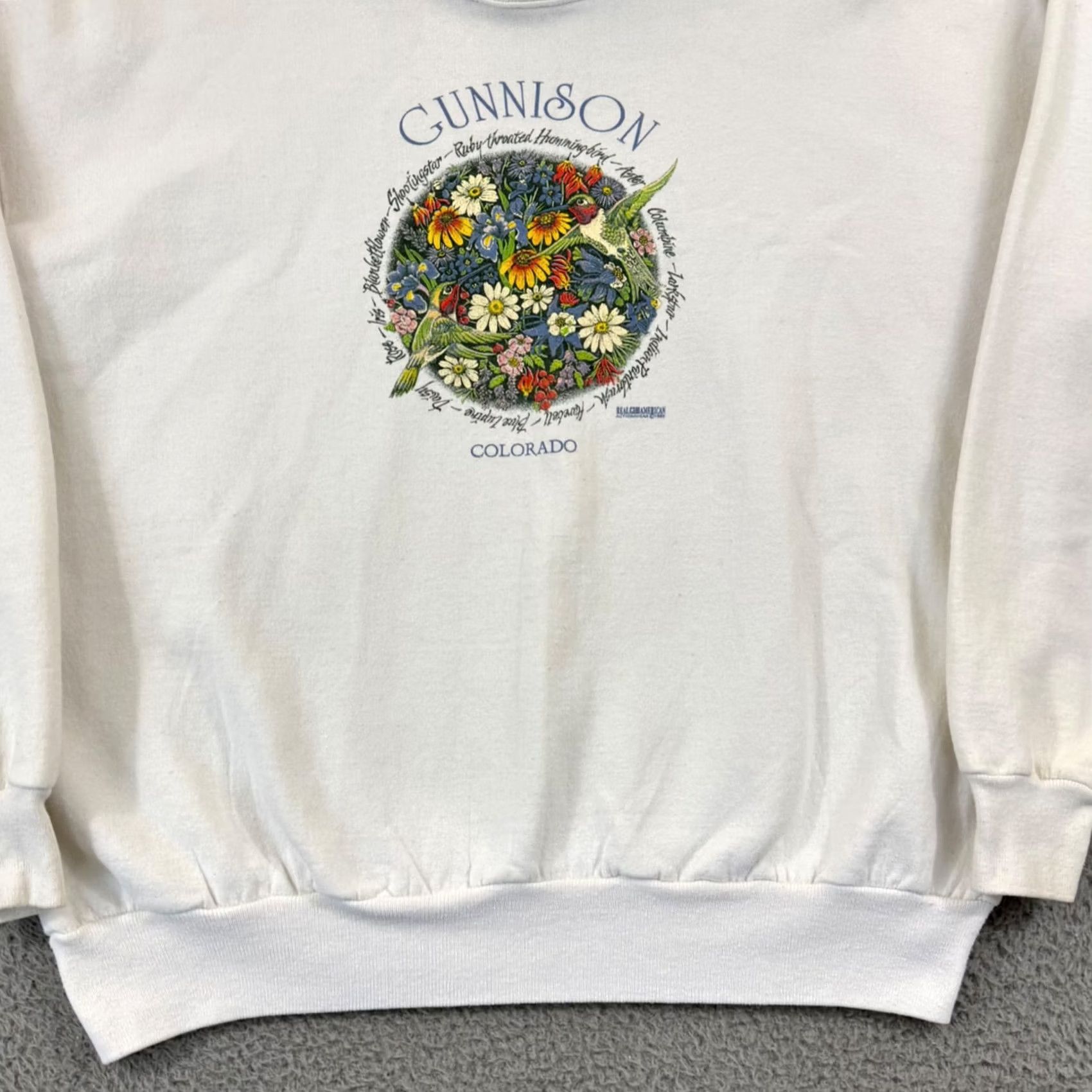 Vintage VINTAGE Real American Sweatshirt Adult Large White USA Logo Graphic Print 90s Folding Sighted Angel Front Back Size US L / EU 52-54 / 3 - 2 Thumbnail