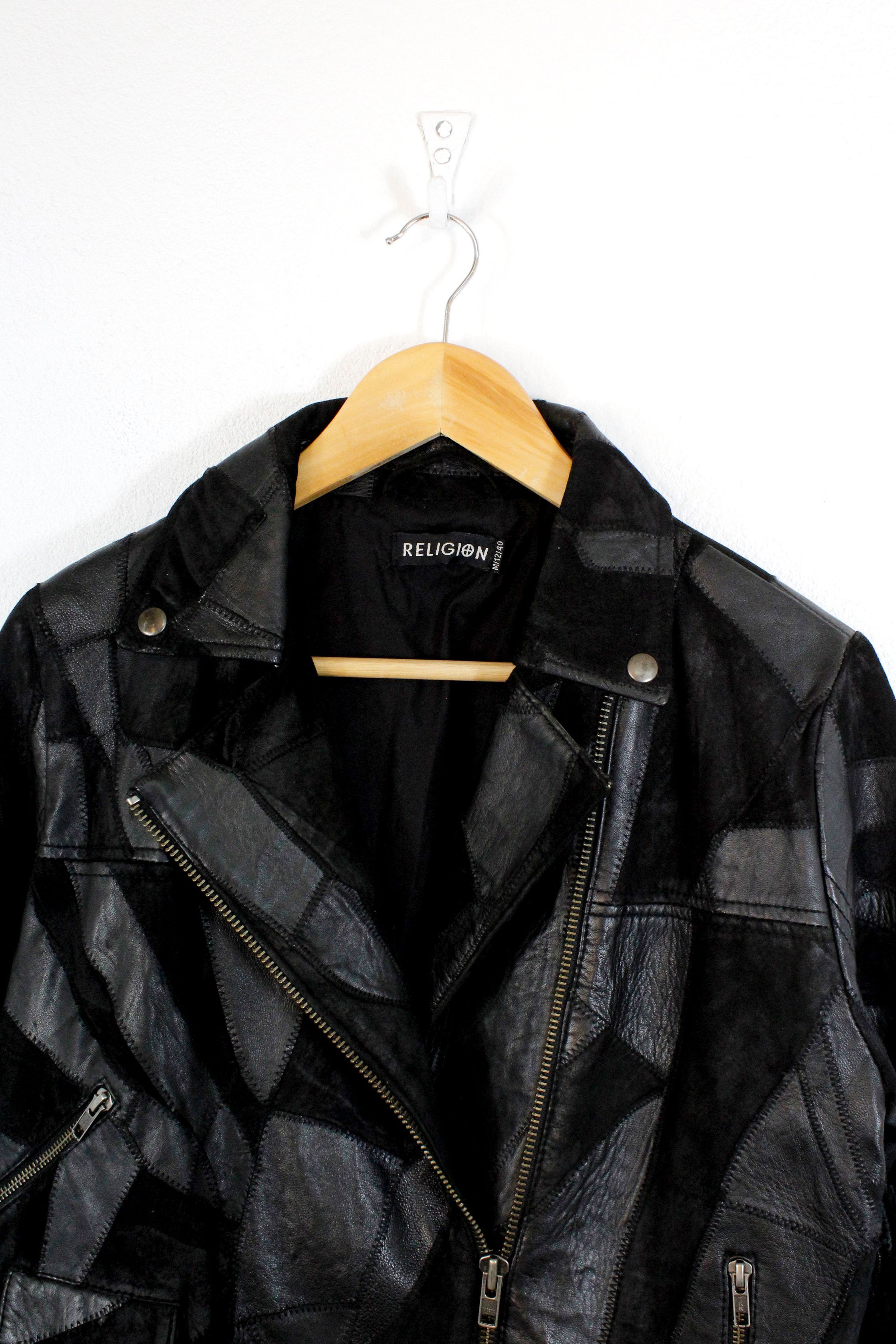 Leather Womens Religion Leather Suede Patchwork Biker Jacket M size Size M / US 6-8 / IT 42-44 - 2 Thumbnail