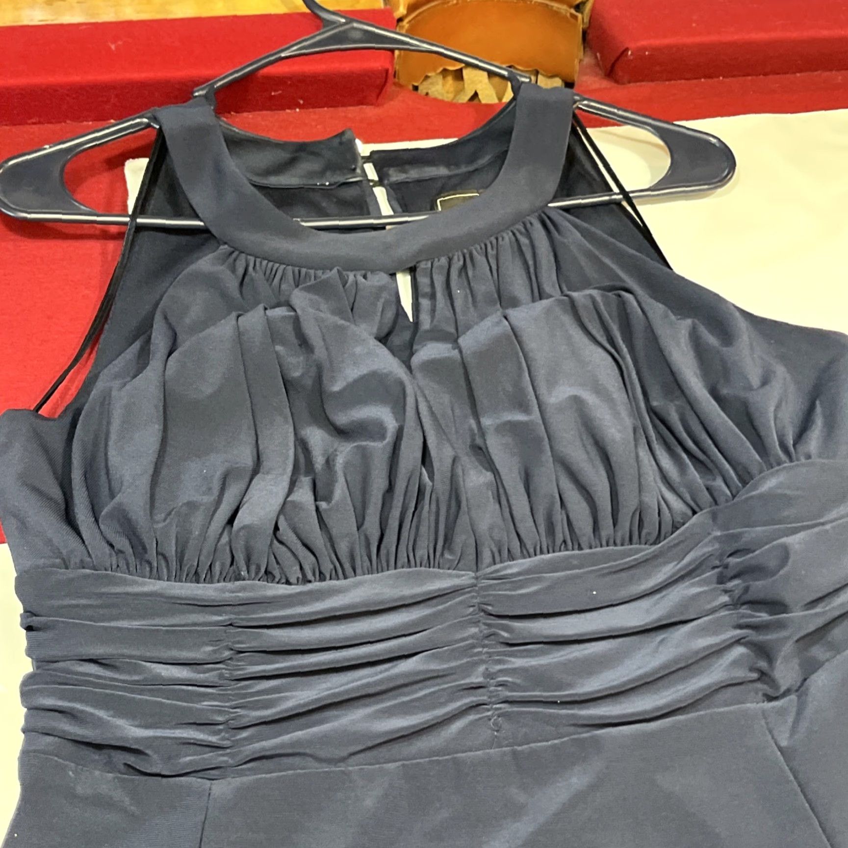 Vintage VINTAGE Nightway NAVY BLUE ruched HALTER Maxi Dress, Long GOWN Stretchy Women’s Size 12 Size XL / US 12-14 / IT 48-50 - 7 Thumbnail