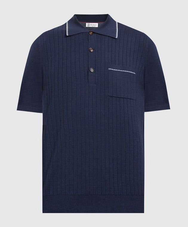 image of Brunello Cucinelli O1W1Db10524 Polo T-Shirt In Blue, Men's (Size XL)