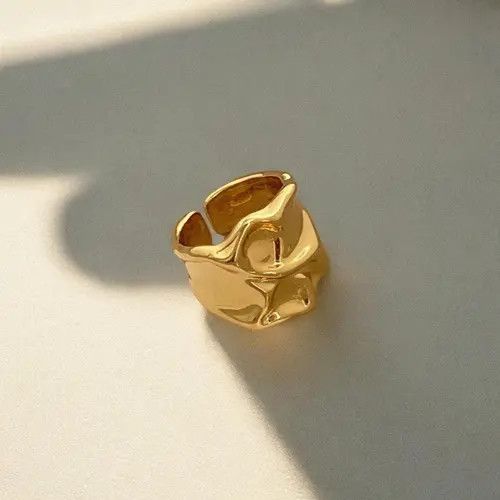 Jewelry Chunky Melted Gold Ring, Irregular Tarnish Ring Size ONE SIZE - 8 Thumbnail