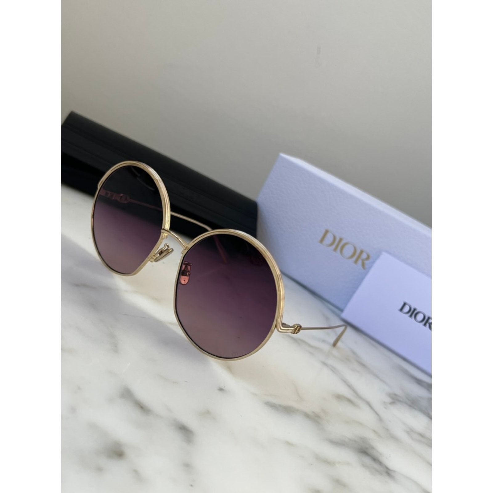 NEW Dior EverDior AU Round Sunglasses in Gold Plum Violet