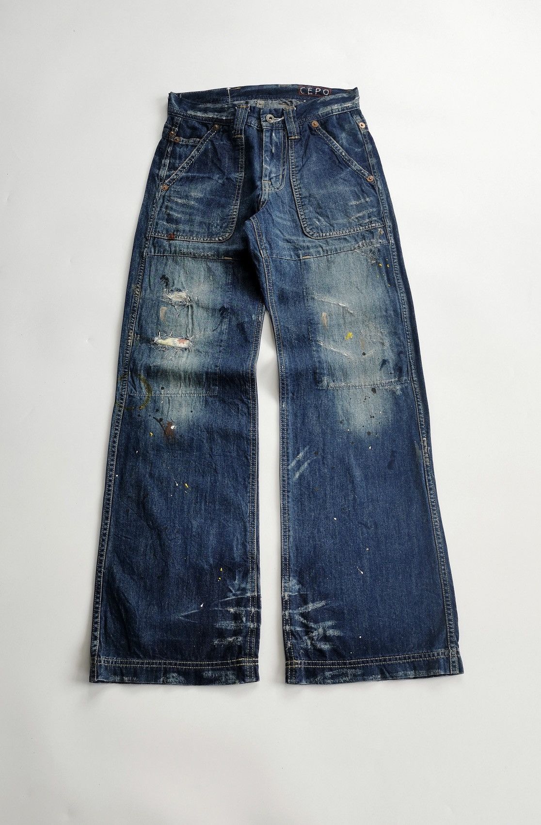 Japanese Brand Baggy Double Knee Cepo Work Military Paint Splatter Jeans Size US 28 / EU 44 - 2 Thumbnail