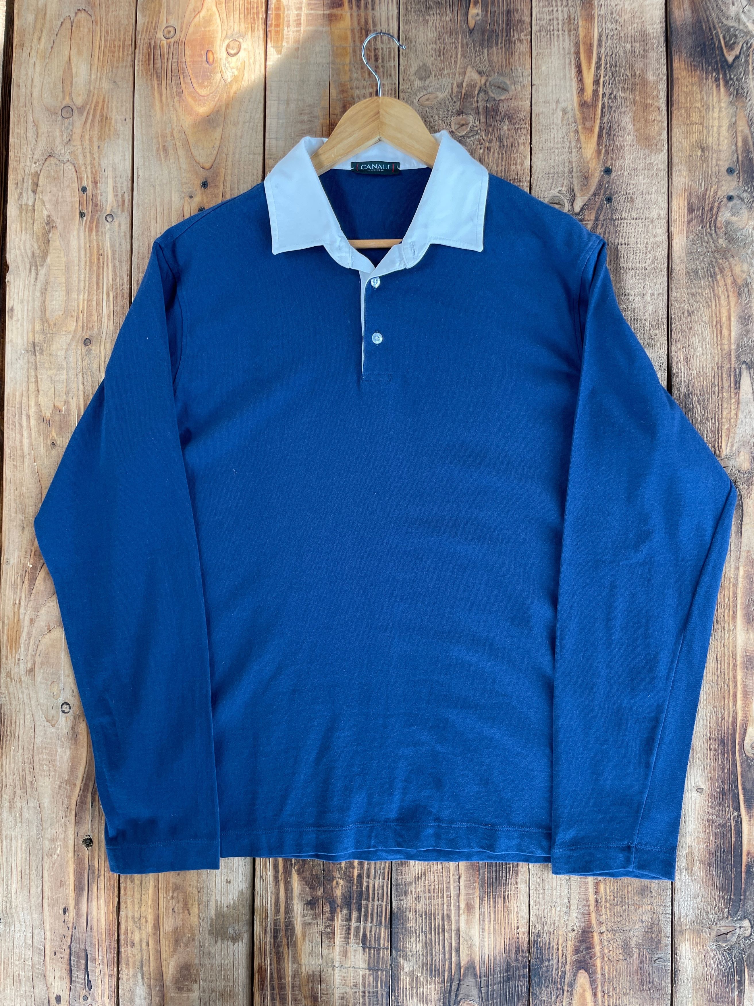Canali Canali Sportsweat Cotton Navy Blue Rugby Shirt Size EUR 54 Size US XL / EU 56 / 4 - 1 Thumbnail