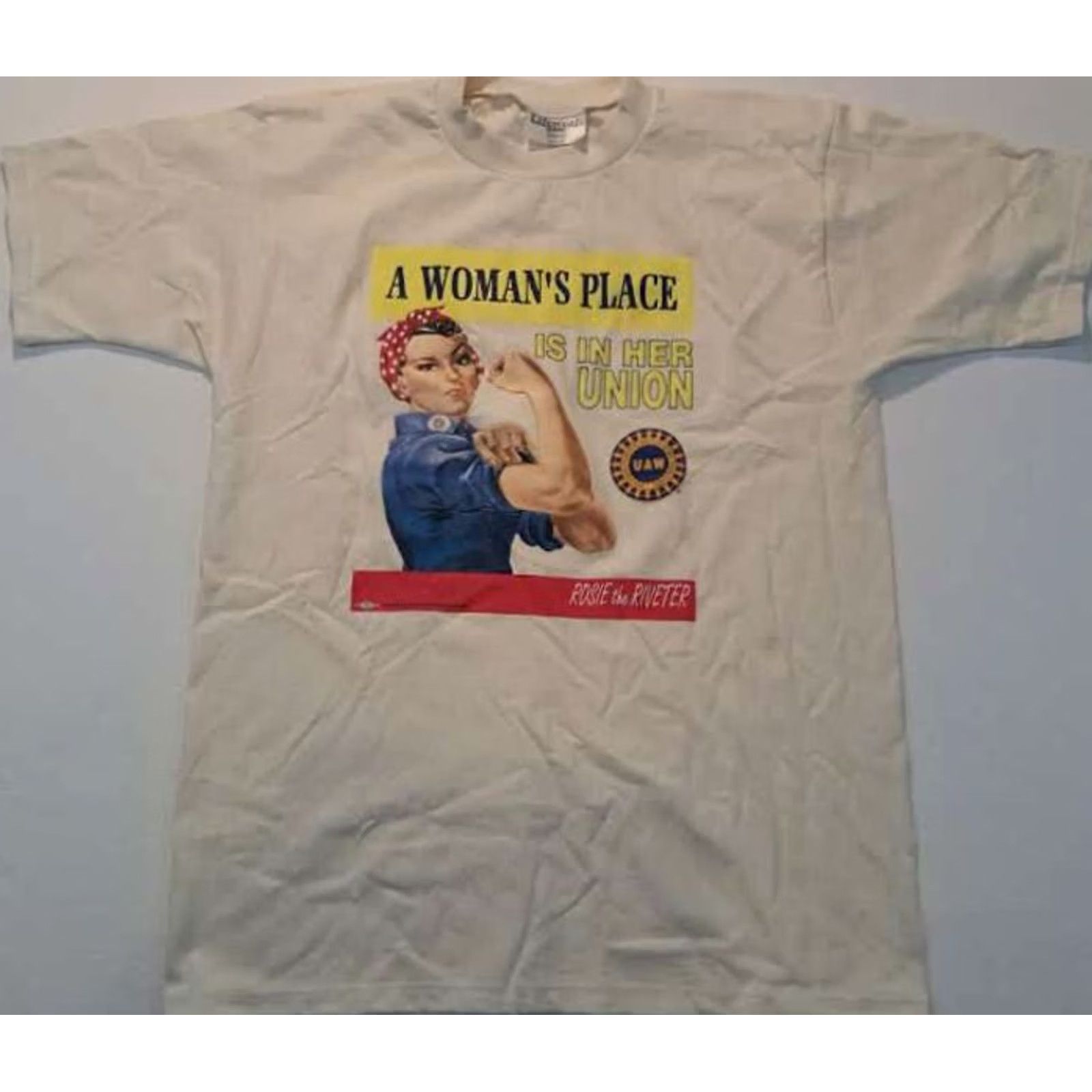 Vintage Lifewear Shirt Mens M tan UAW Rosie the Riviter Woman Place Union USA Size US M / EU 48-50 / 2 - 2 Thumbnail