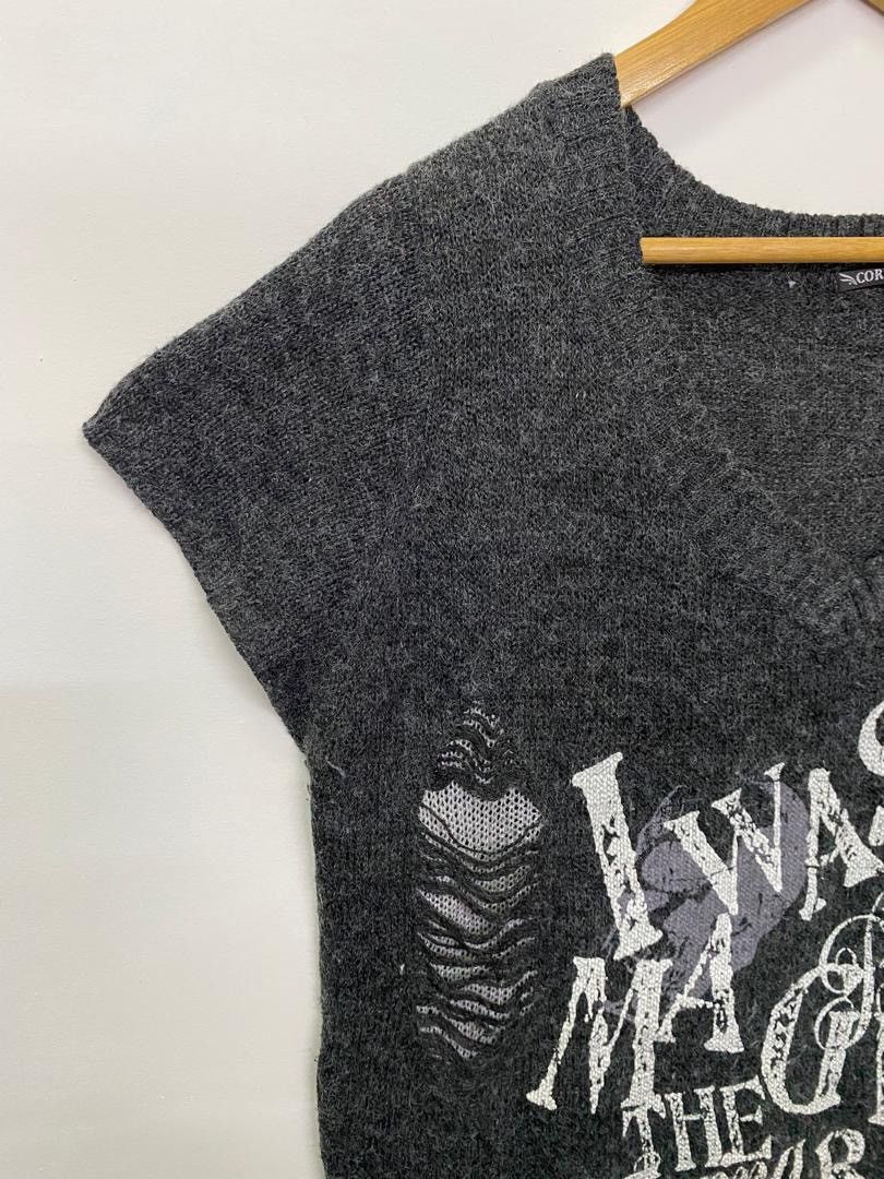 Japanese Brand Distressed Knit Top Cornflake V Neck Punk Style T-Shirt Size M / US 6-8 / IT 42-44 - 2 Thumbnail