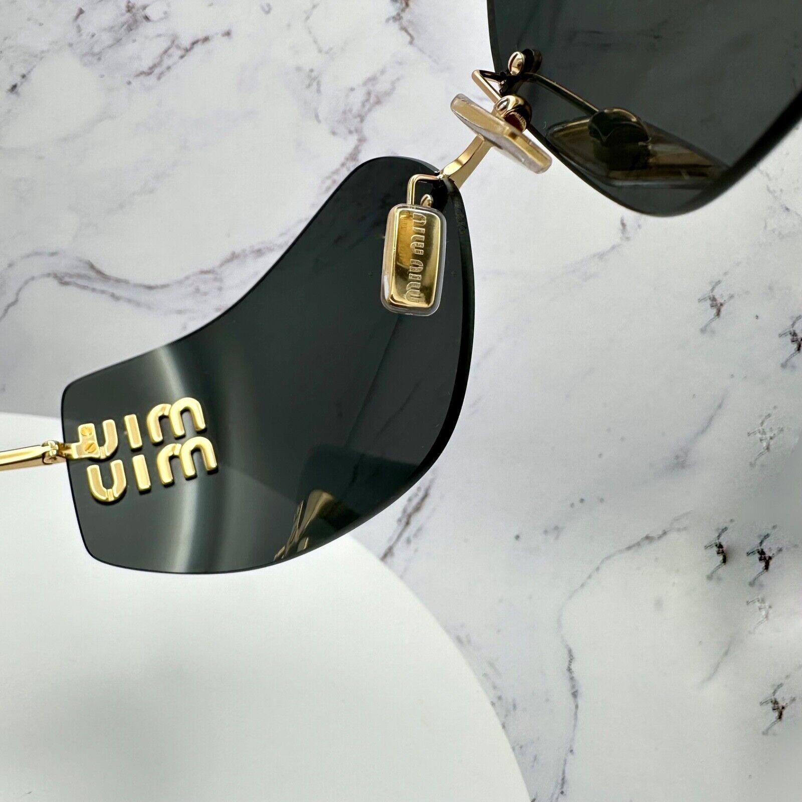 Miu Miu New MIU MIU Sunglasses Gold Rimless Wrap Square Size ONE SIZE - 17 Thumbnail