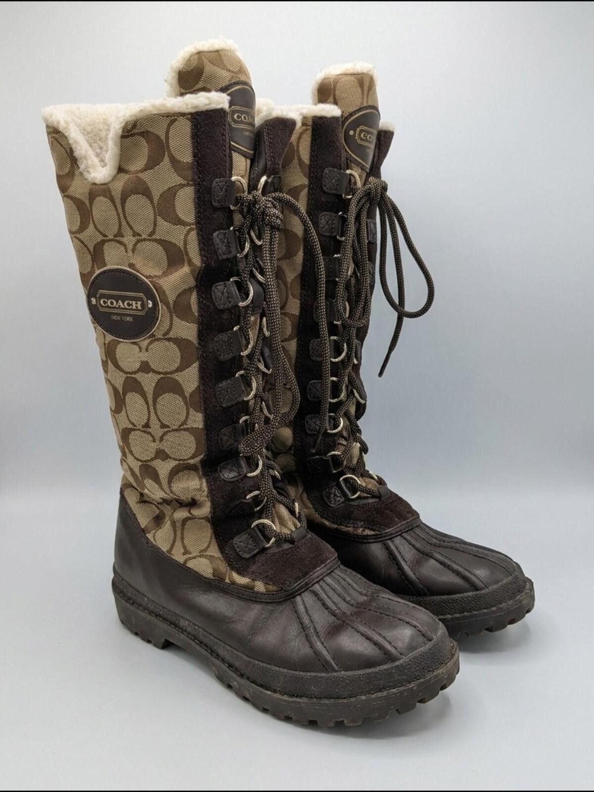 Coach Coach Brown Logo-Print Lace-Up Winter Boots Size US 9 / IT 39 - 1 Thumbnail