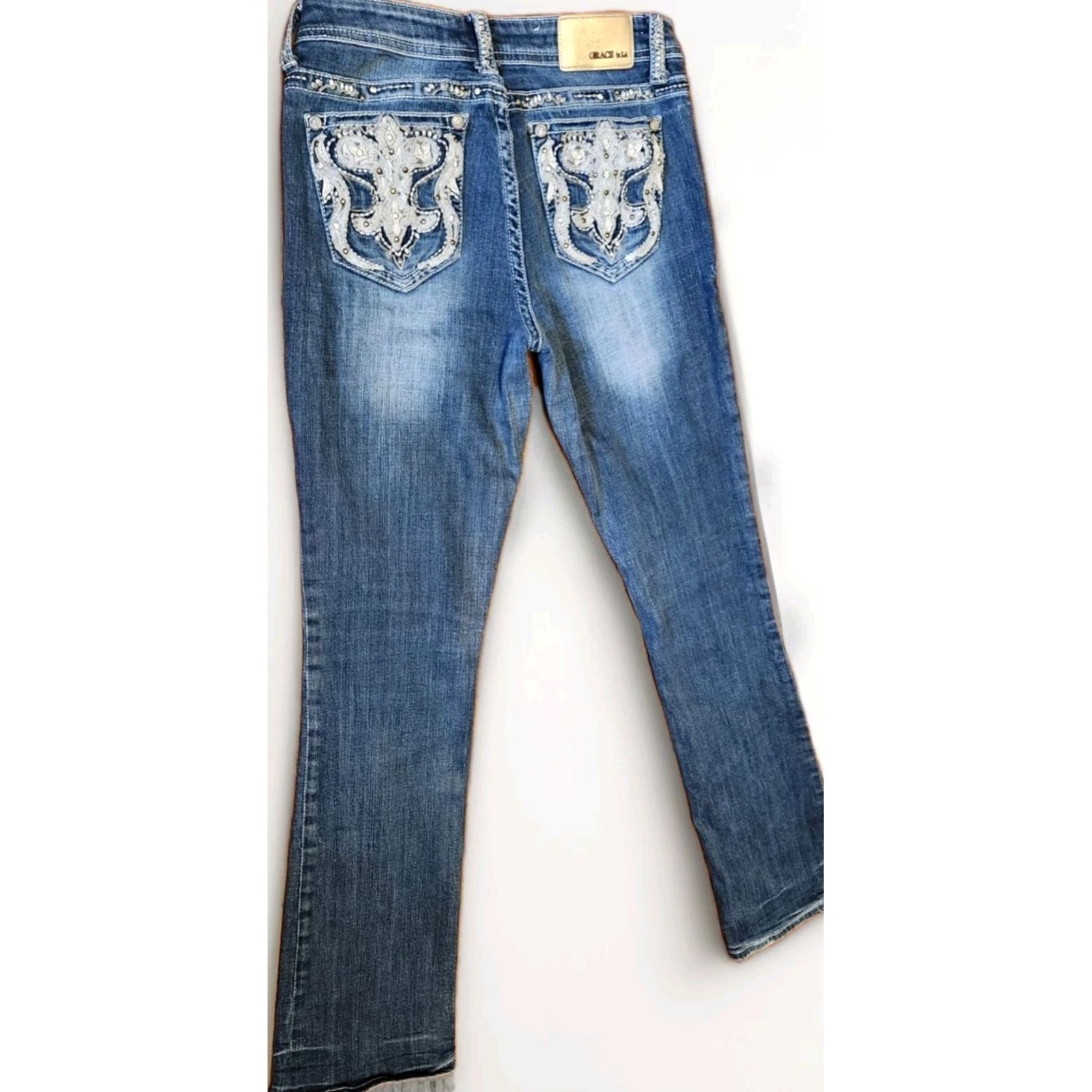 Grace in LA GRACE IN LA Skinny Jeans Women's Size 28 Denim Pants 5-Pocket Embellished Pockets Blue Mid Rise 33in Inseam Stretch Vintage No Women Jeans Size 28" / US 6 / IT 42 - 2 Thumbnail