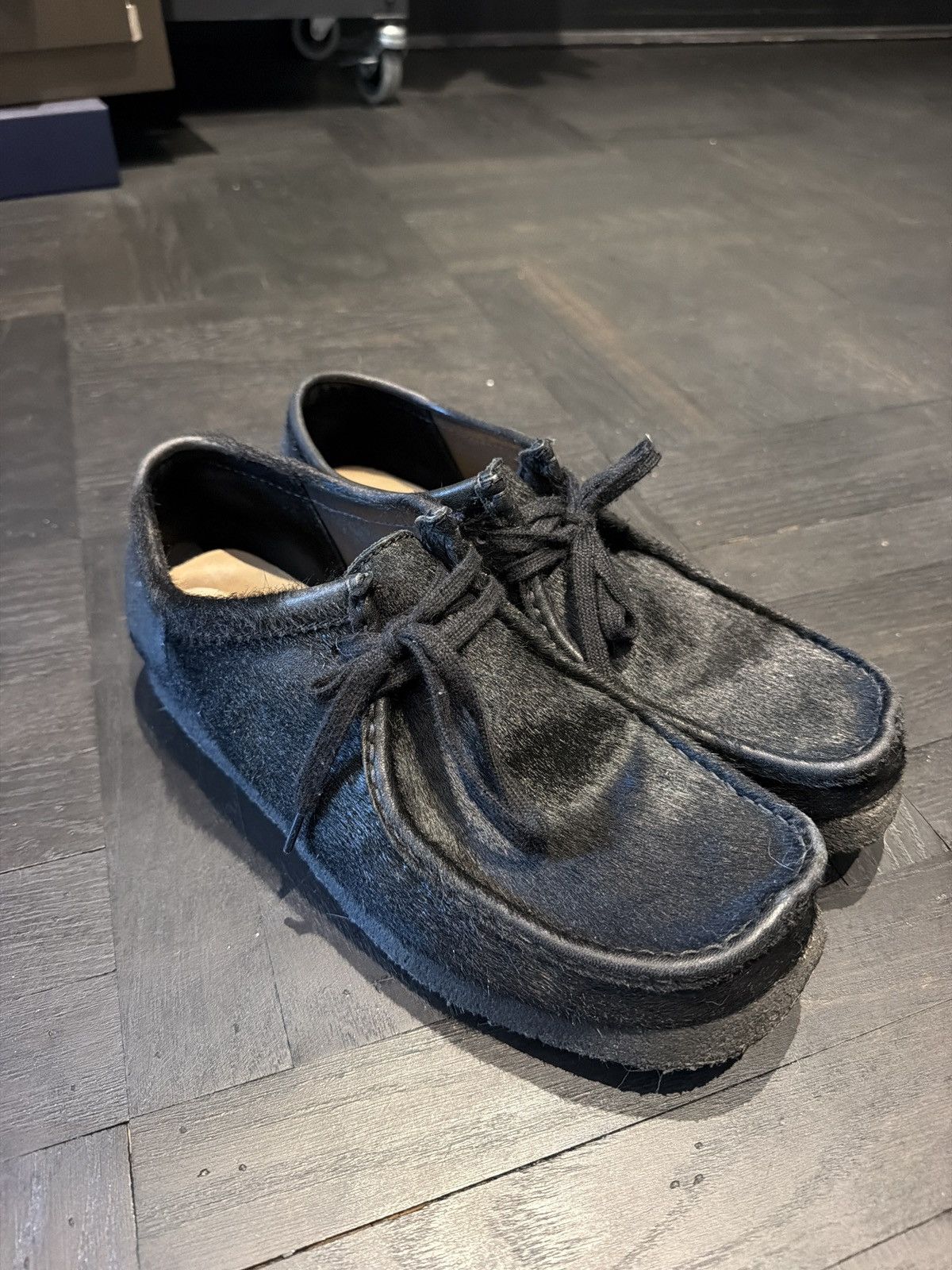 Clarks Clarks Wallabee Black Hair On | Grailed