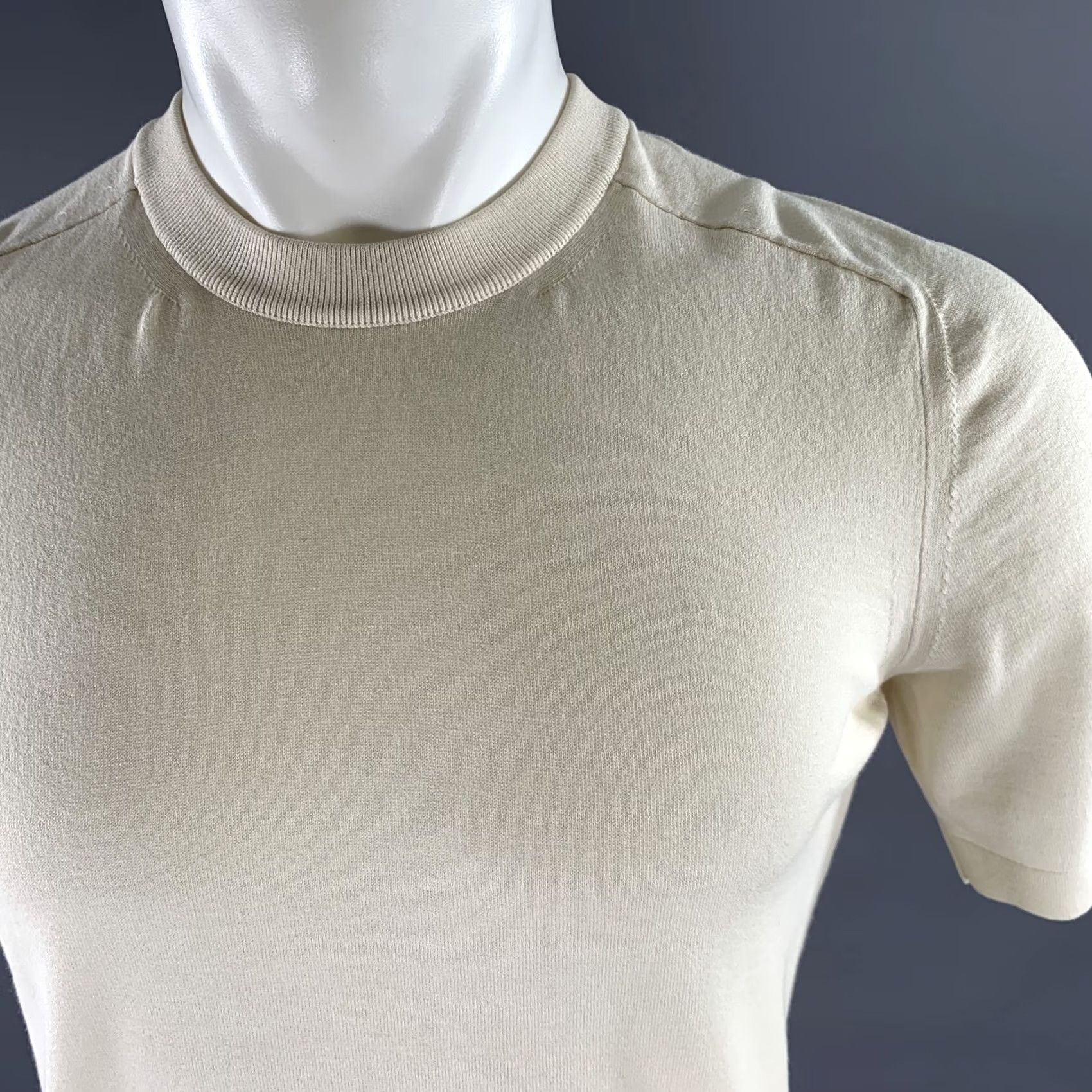 Boglioli BOGLIOLI T-shirt Size S Cream Solid Cotton Blend Ribbed Collar Size US S / EU 44-46 / 1 - 2 Thumbnail