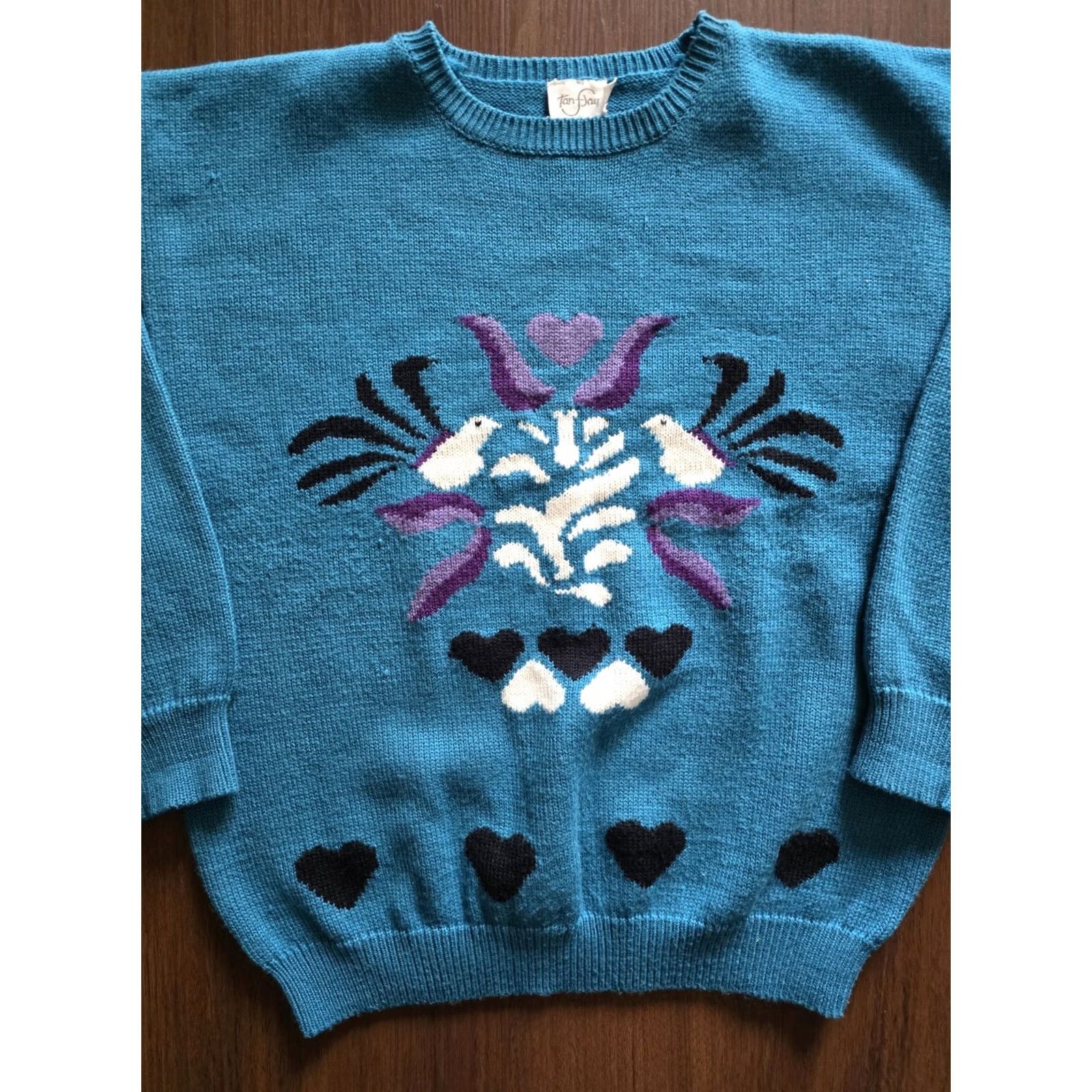 Vintage VINTAGE TanJay Womens Sweater XL 1990s Wool Blend Blue Arts & Crafts 80s 90s Casual Mens Womens Size XL / US 12-14 / IT 48-50 - 3 Thumbnail